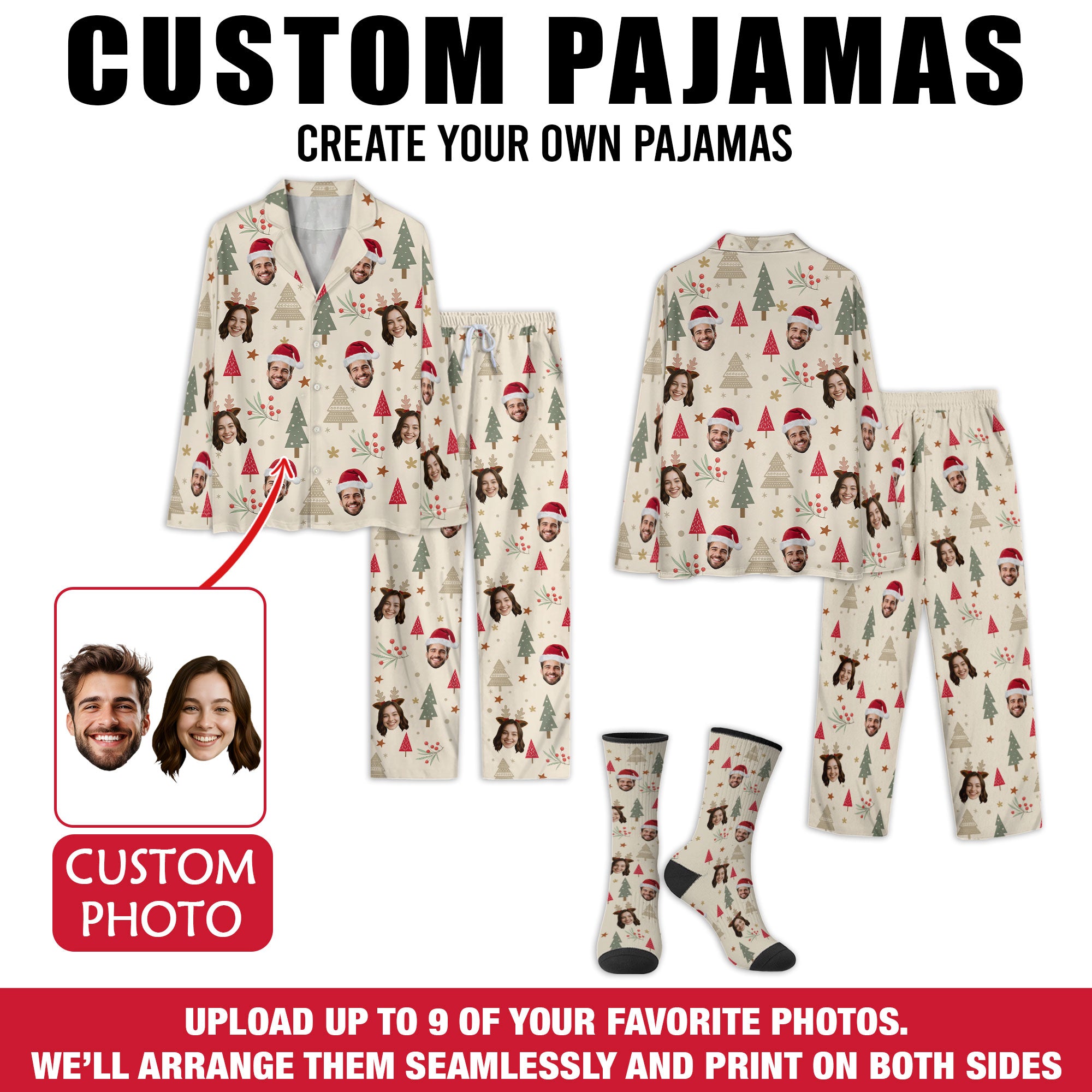 Personalized Photo Pajamas – Custom Christmas Matching PJs, Funny Loungewear for Couples