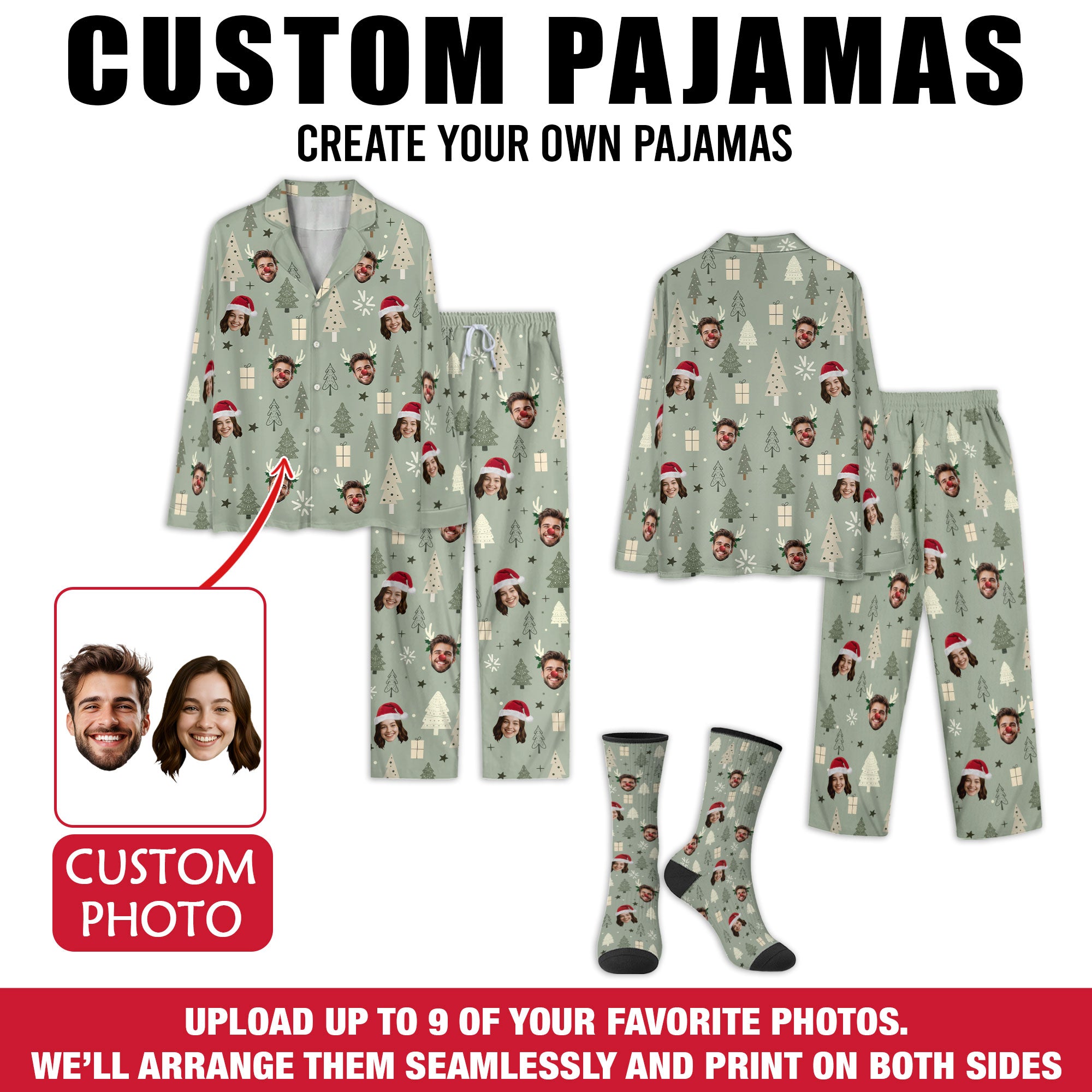 Custom Photo Pajamas – Funny Christmas PJs, Personalized Sleepwear Set for Lovers