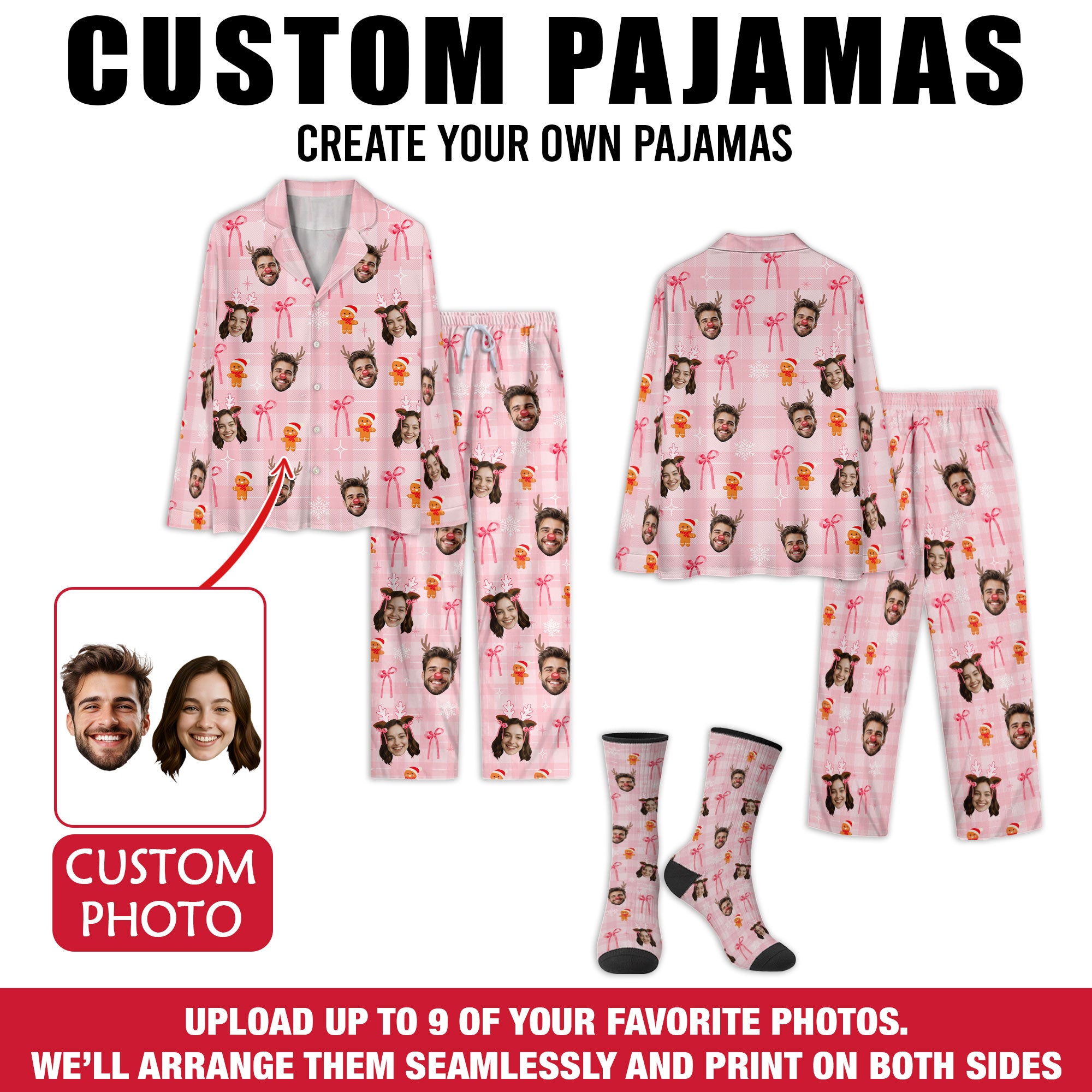 Funny Custom Face Pajamas – Personalized Holiday Matching PJs Set for Couples, Christmas