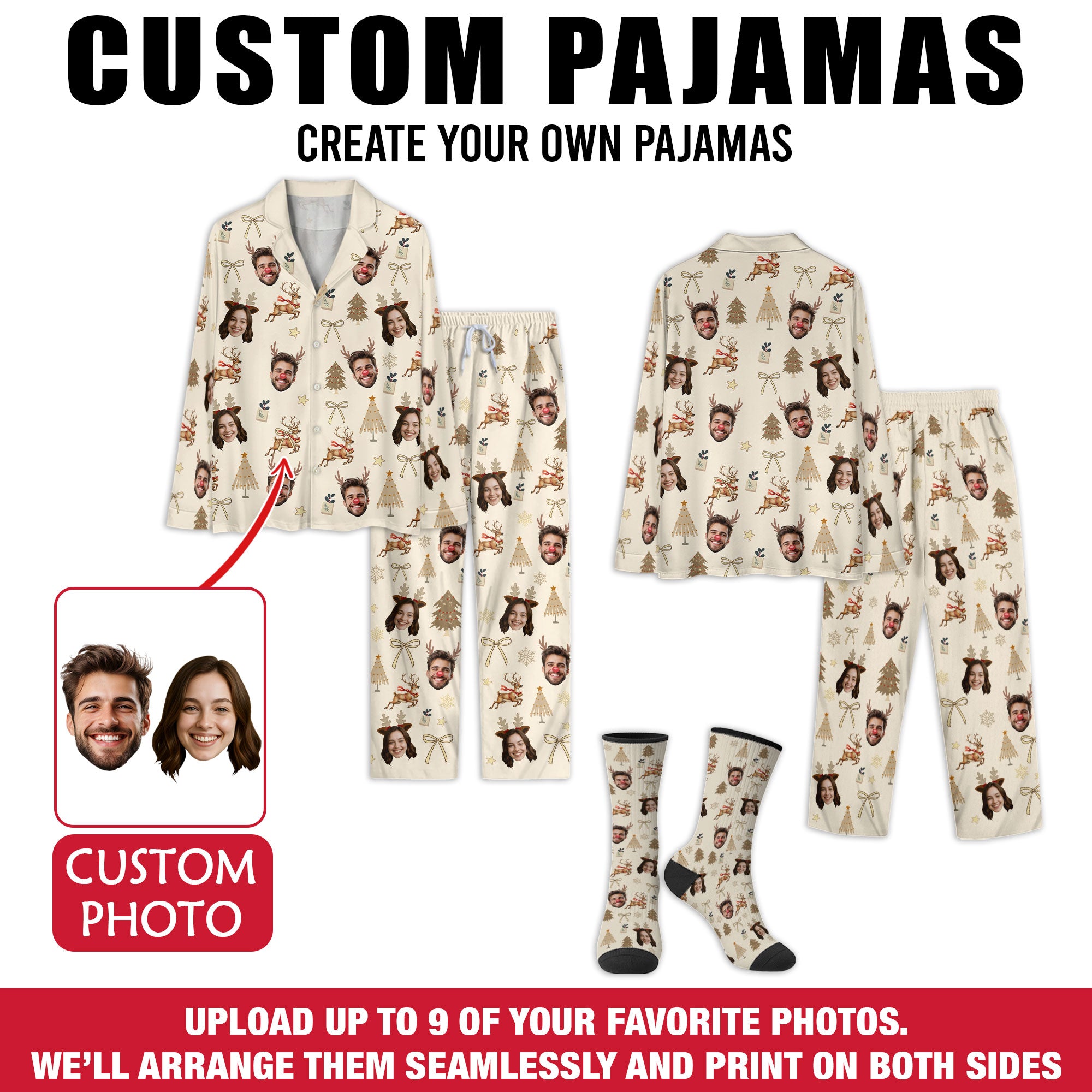 Personalized Christmas Pajamas – Custom Face PJs, Funny Matching Sleep Set for Family Gift