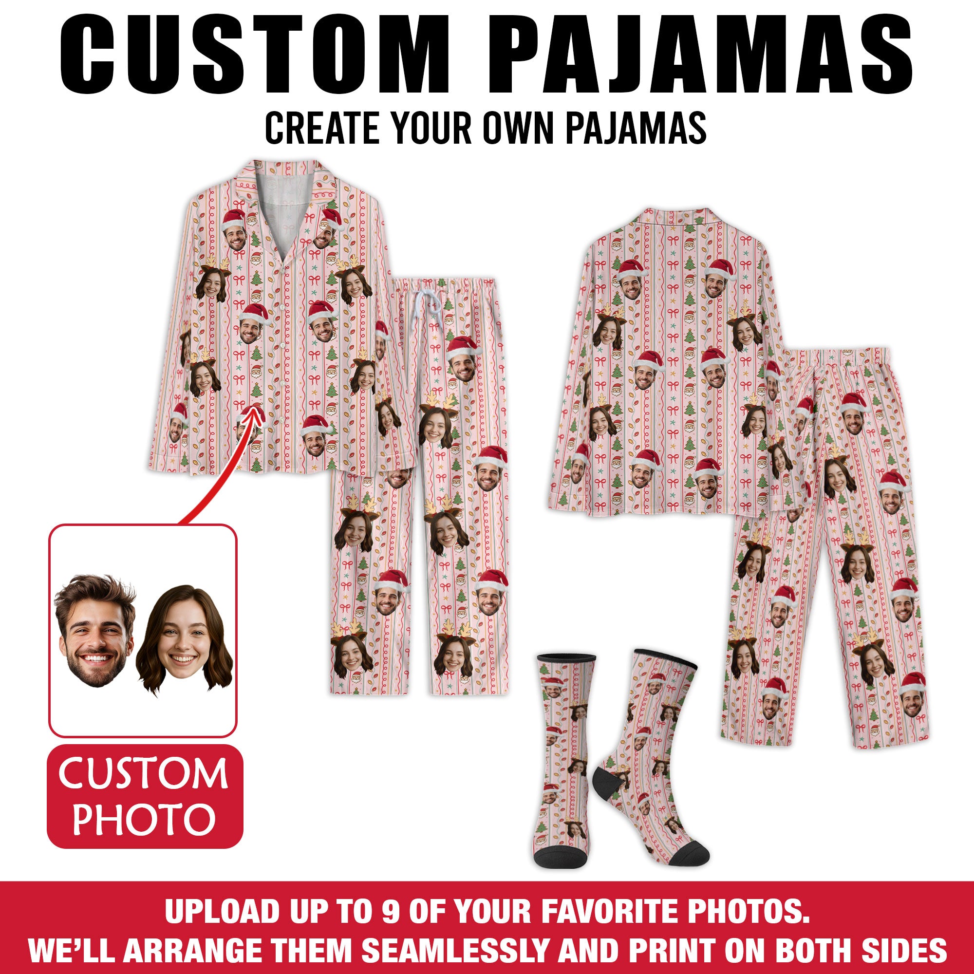 Custom Face Christmas Pajamas – Personalized Matching PJs, Funny Holiday Gift for Couples