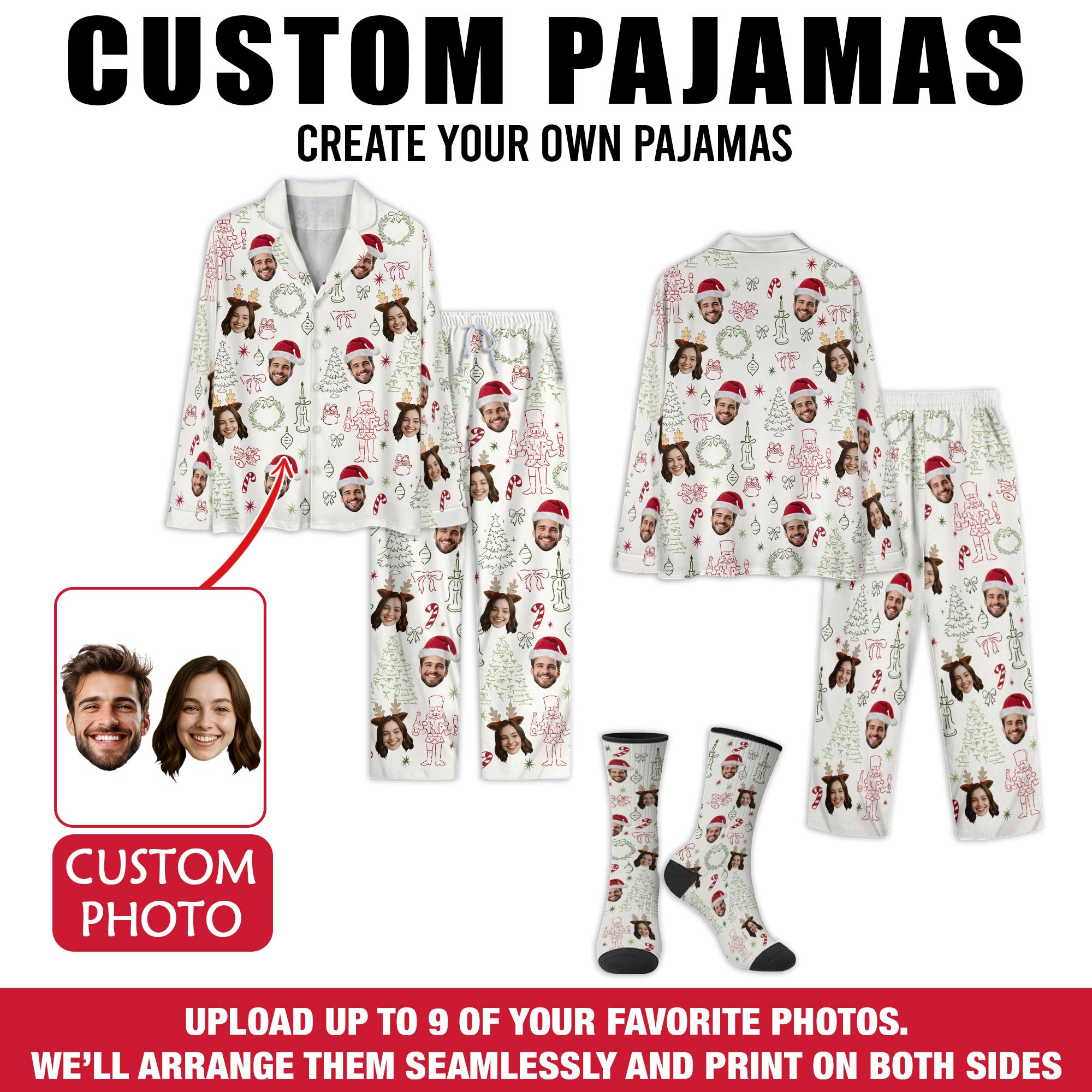 Custom Photo Matching Pajamas – Personalized Christmas PJs, Funny Sleepwear for Lovers