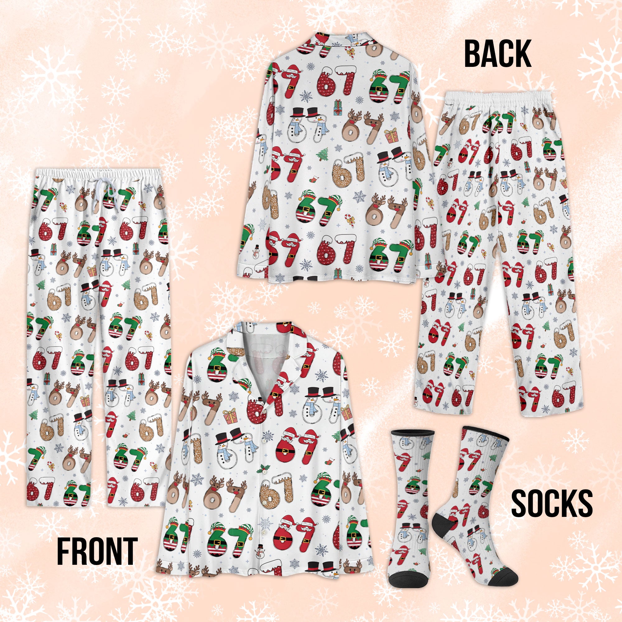 Custom Christmas Number 67 Pajama Pants – Personalized Holiday Print Cozy Lounge Bottoms