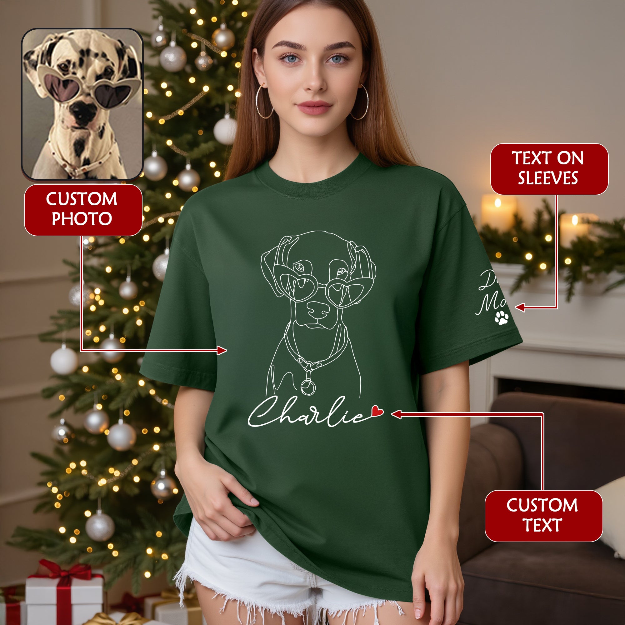 Personalized Dog Mom T-Shirt – Custom Pet Photo Shirt, Cute Christmas Gift for Dog Lovers