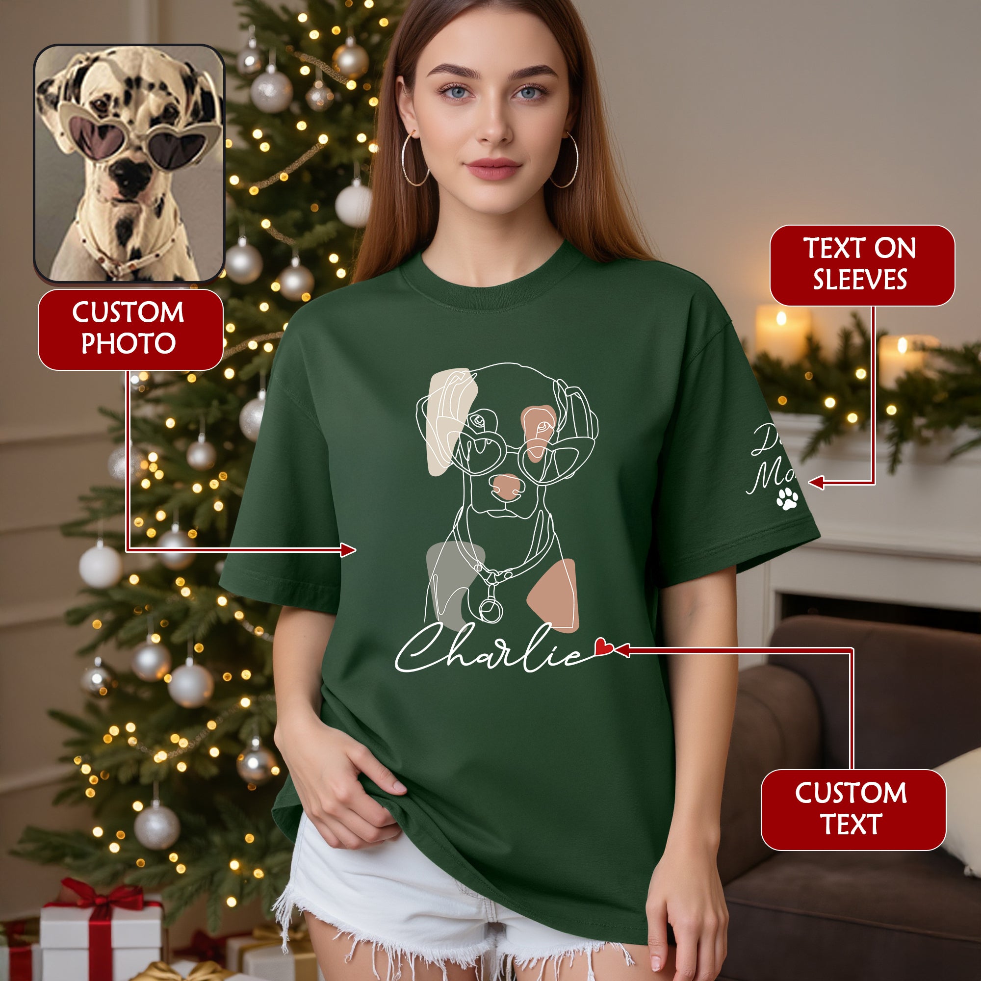 Christmas Dog Mom T-Shirt – Personalized Pet Photo Shirt, Custom Holiday Gift for Women