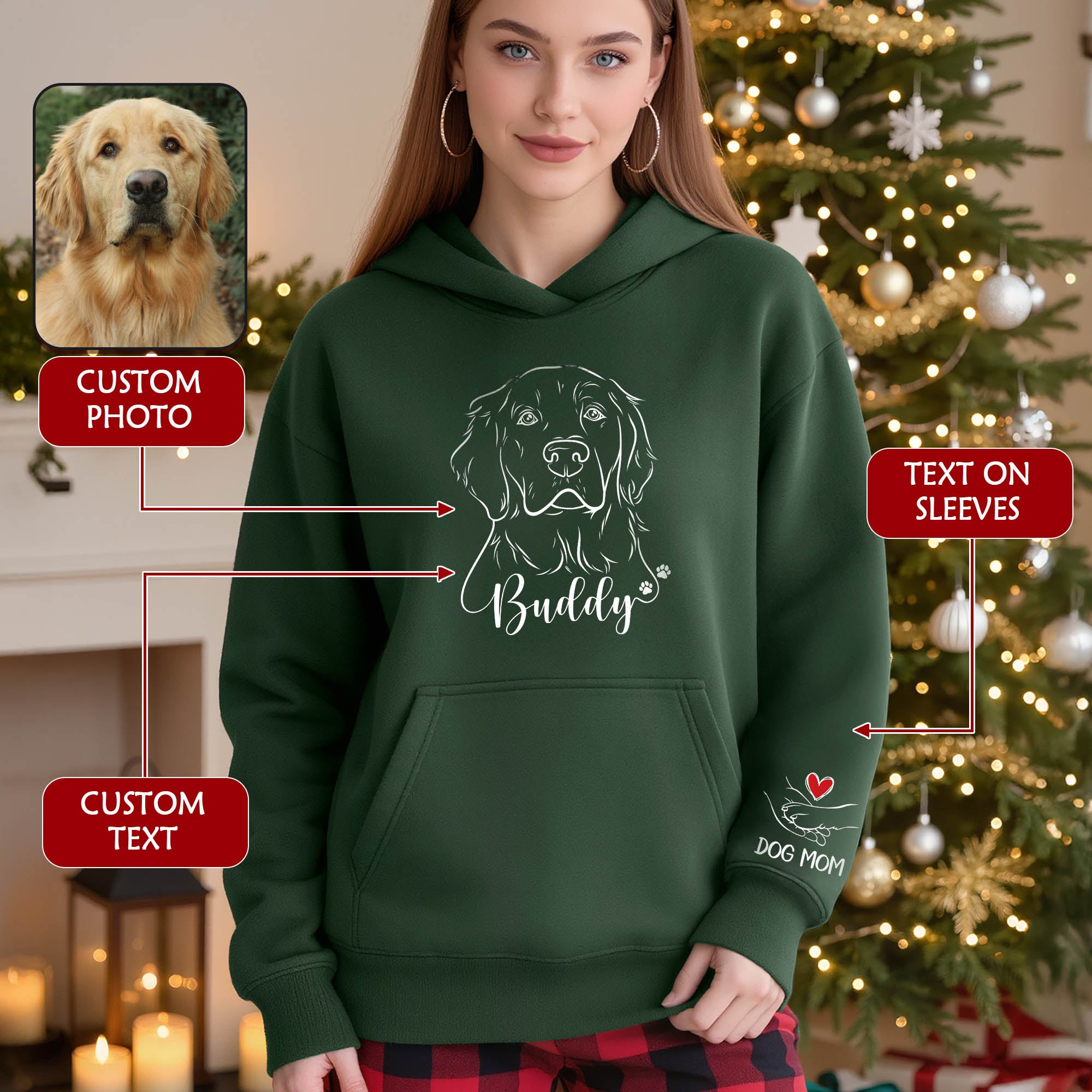 Custom Pet Portrait Hoodie – Personalized Dog Line Art with Name, Dog Mom Gift