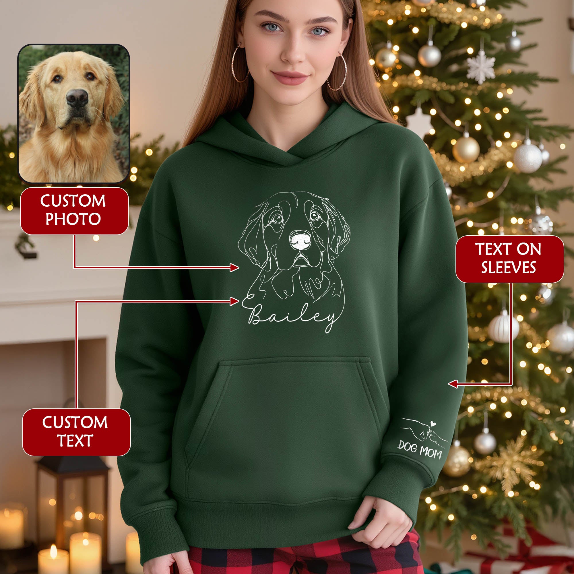 Personalized Pet Line Art Hoodie – Custom Dog or Cat Drawing with Name | Dog Mom Gift