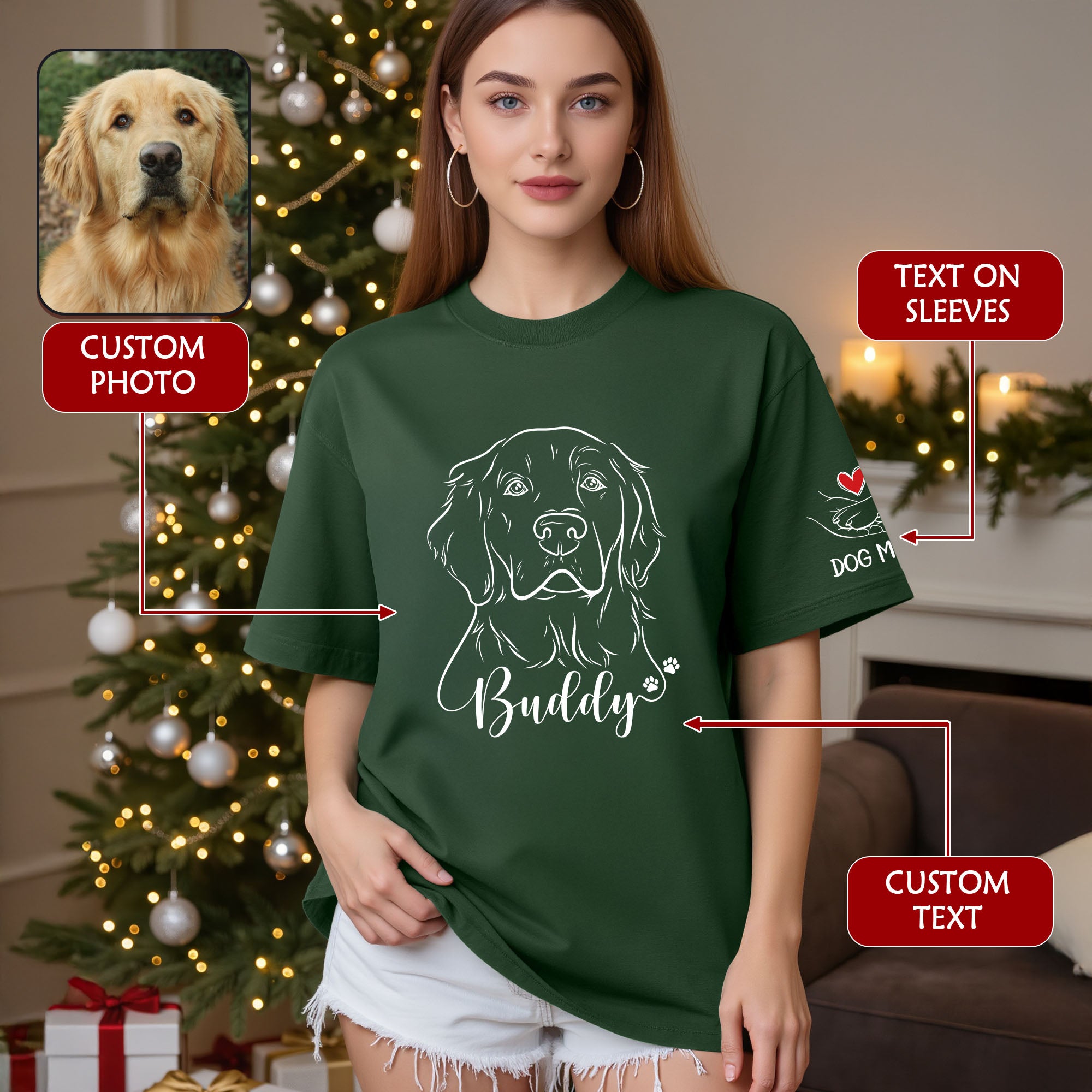 Custom Dog Mom T-Shirt – Personalized Line Art Dog Drawing, Unique Gift for Pet Lovers