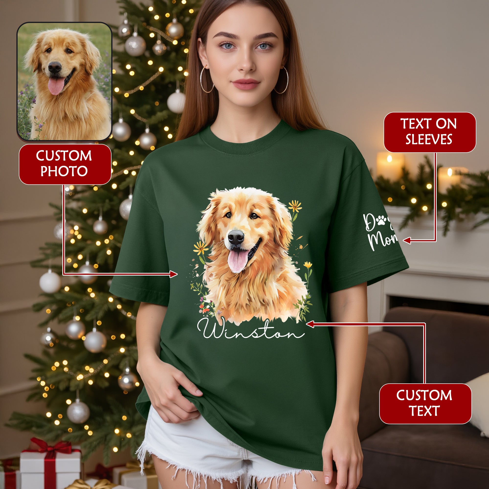 Custom Pet Portrait T-Shirt – Personalized Dog Lover Tee, Unique Gift for Dog Mom & Dog Dad