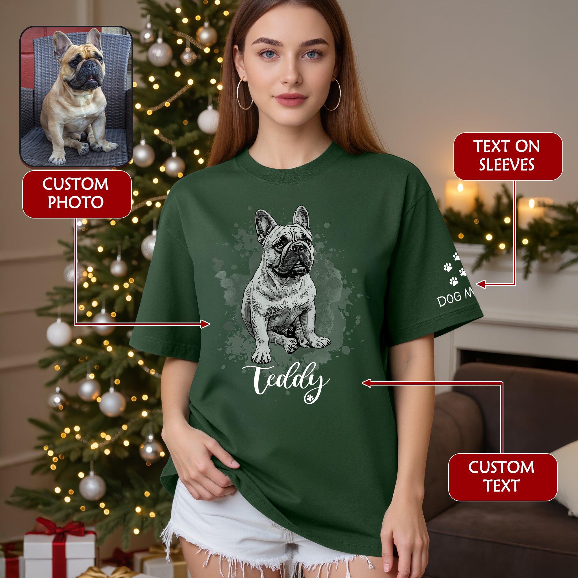 Custom Dog Mom T-Shirt – Personalized Pet Portrait Tee from Photo, Unique Gift for Dog Lovers