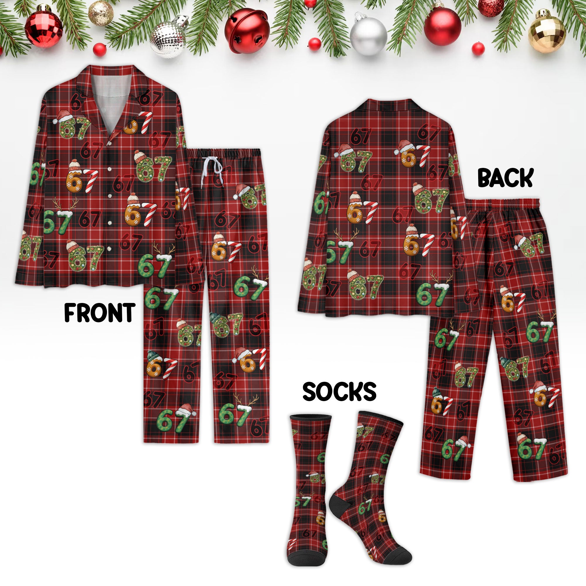 Holiday Lounge Set – Festive 6 7 Number Pajamas with Socks