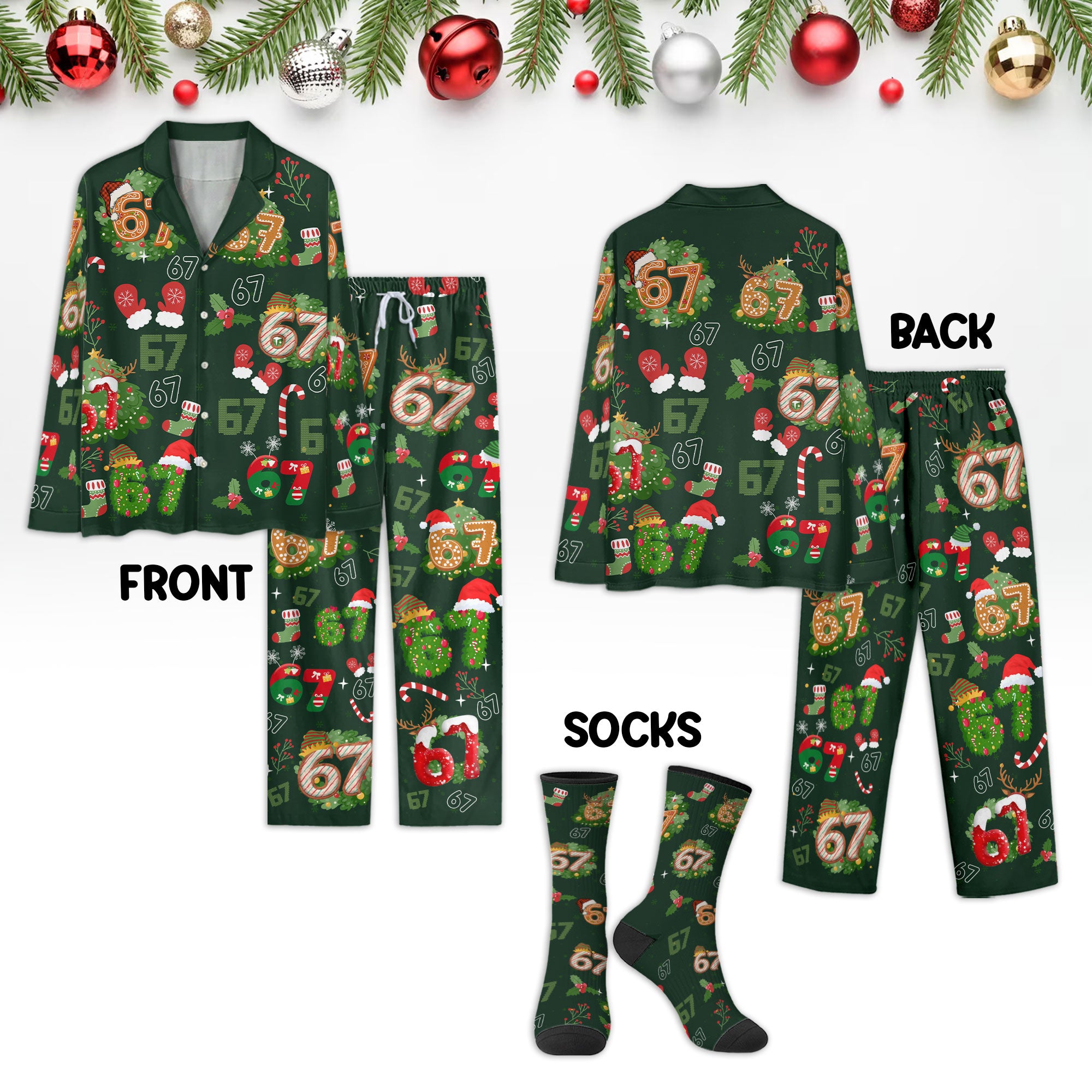Christmas Number 67 Pajama Set – Festive Holiday Top, Pants & Socks