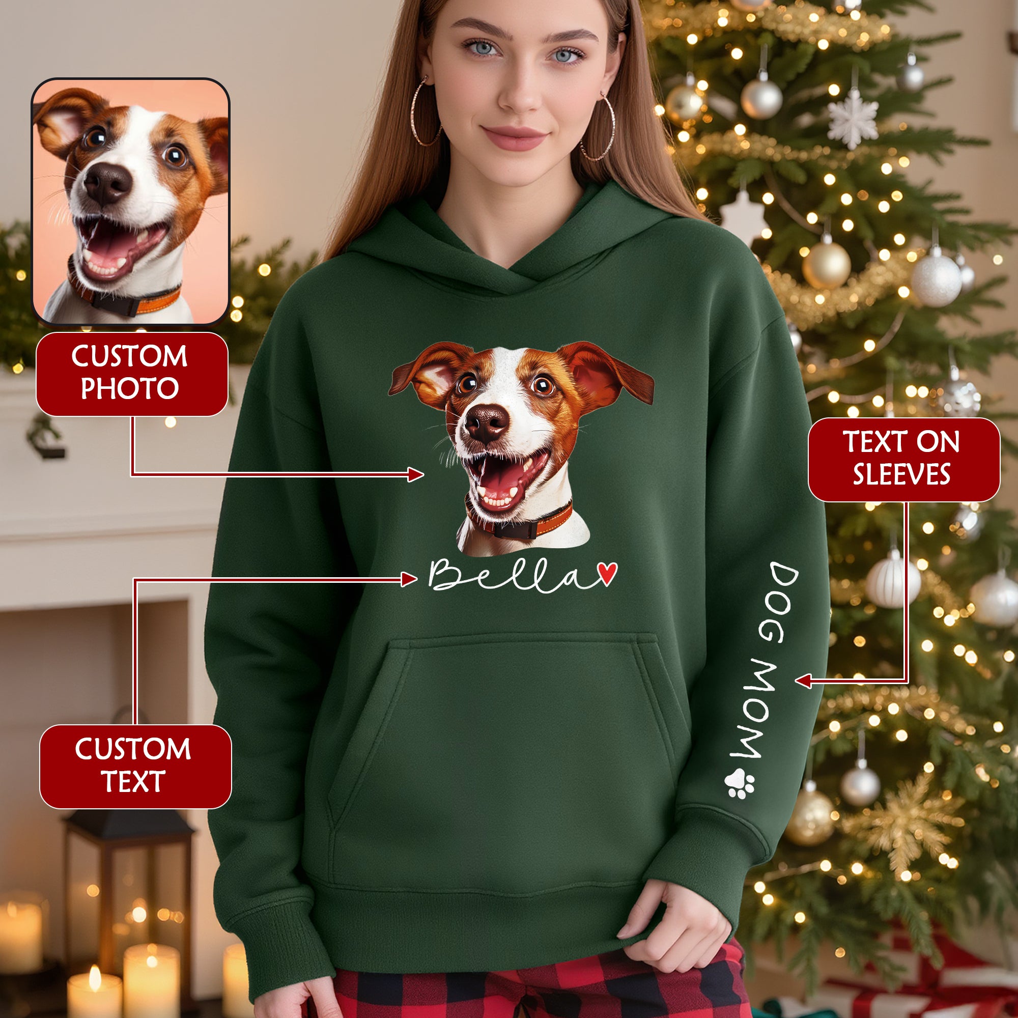 Custom Pet Photo Hoodie – Personalized Dog Photo Hoodie with Name, Dog Mom Gift