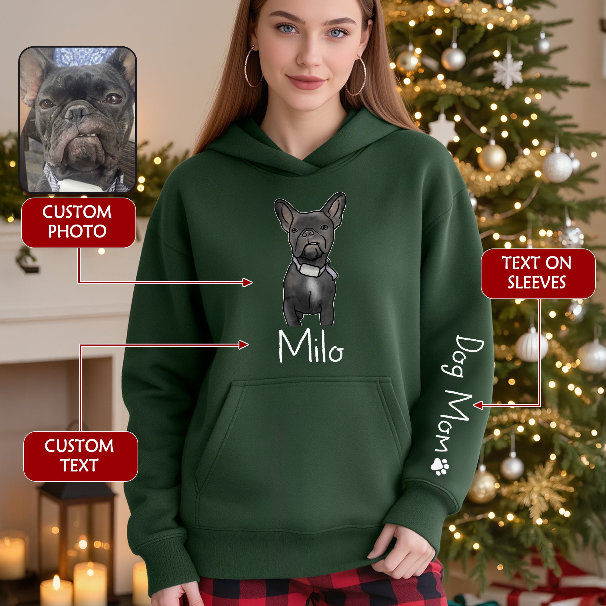 Custom Pet Cartoon Hoodie – Personalized Dog Illustration with Name, Dog Mom Gift