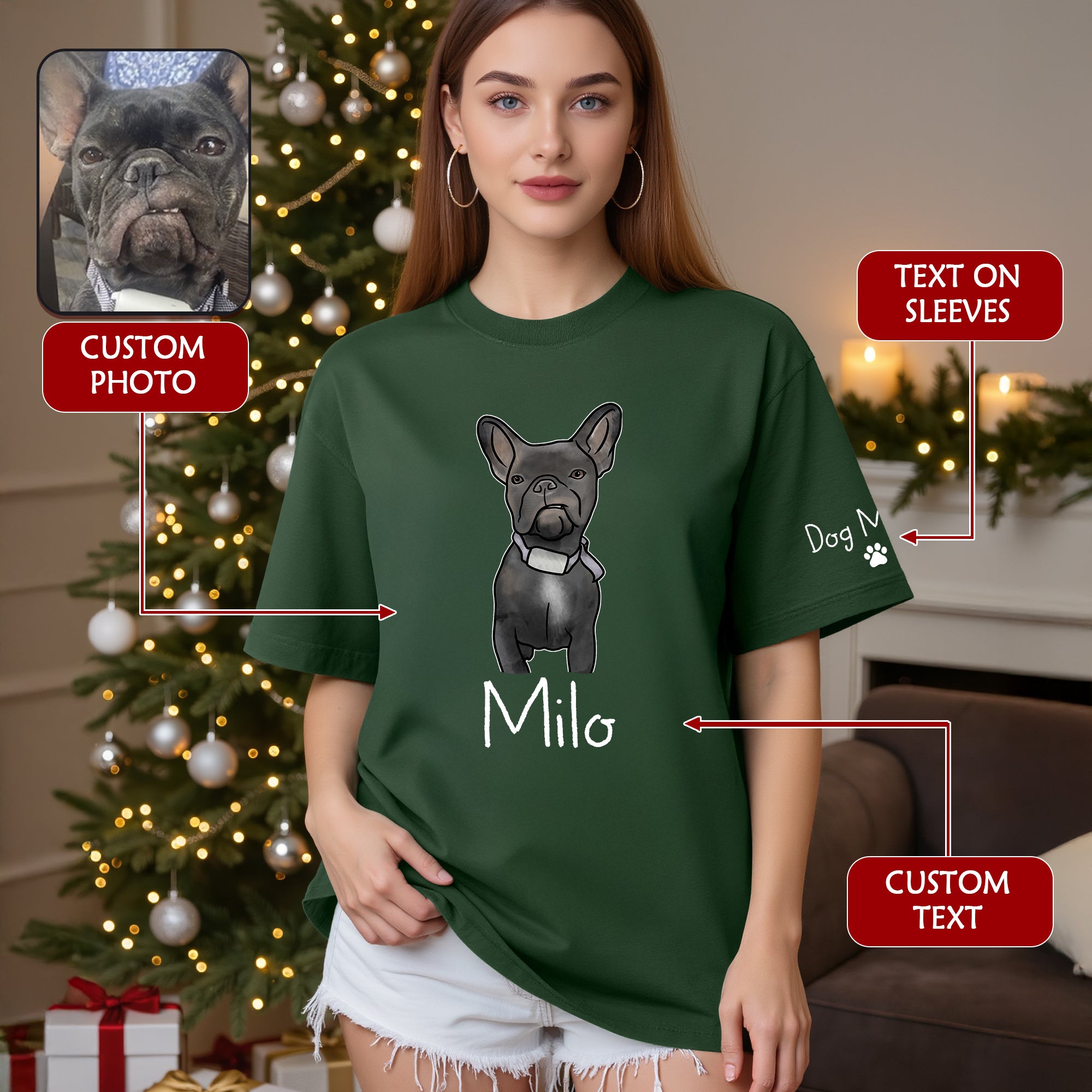 Custom Pet Portrait T-Shirt – Personalized Dog Lover Tee from Photo, Cute Gift for Dog Mom & Dog Dad