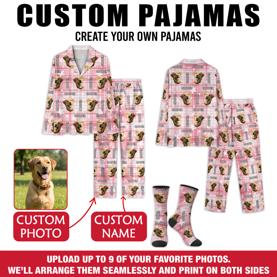 Custom Pet Face Christmas Pajamas Set – Personalized Holiday PJs for Pet Lovers, Dog Mom Gift