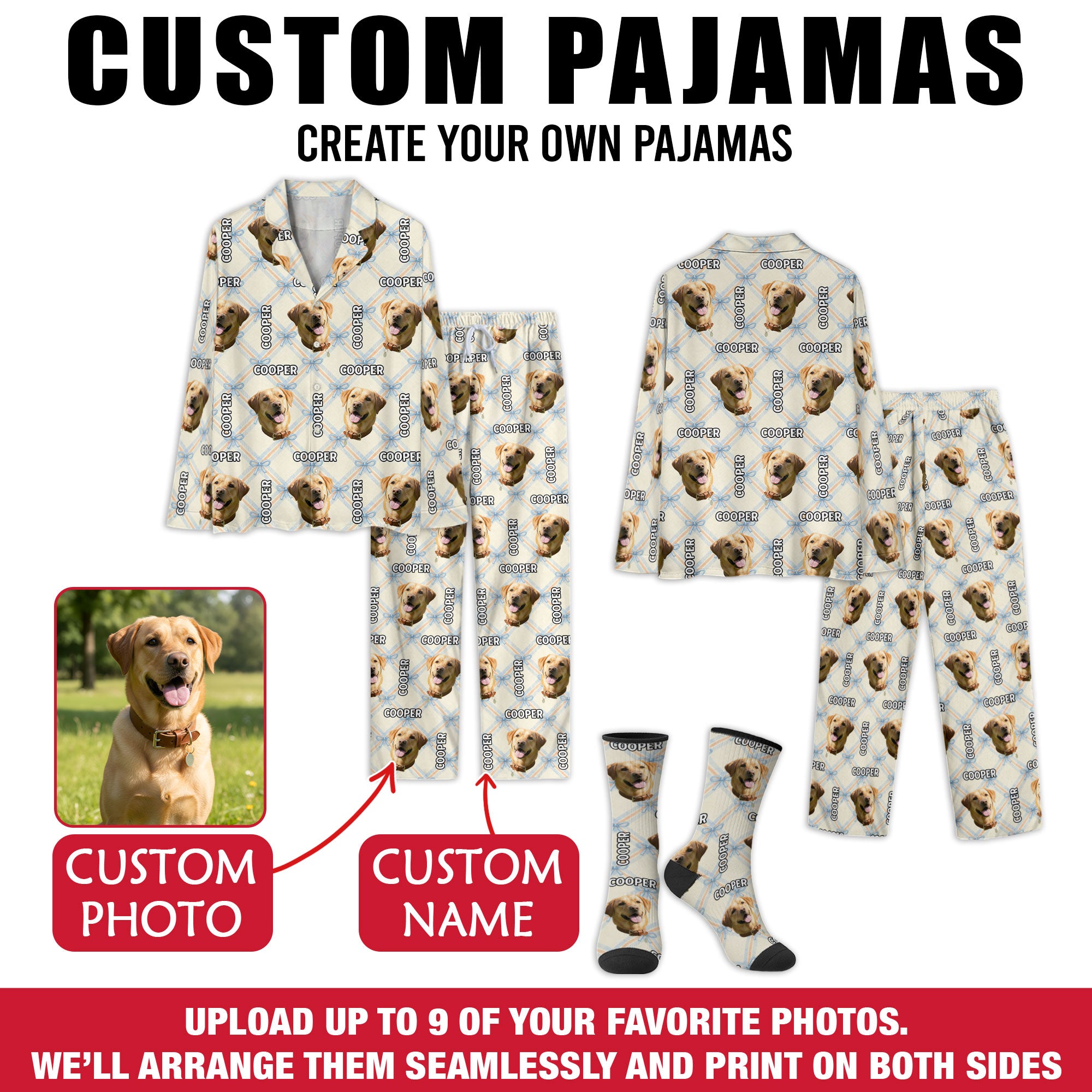 Personalized Pet Photo Pajamas – Custom Matching Christmas PJs for Couples, Dog Dad Sleepwear