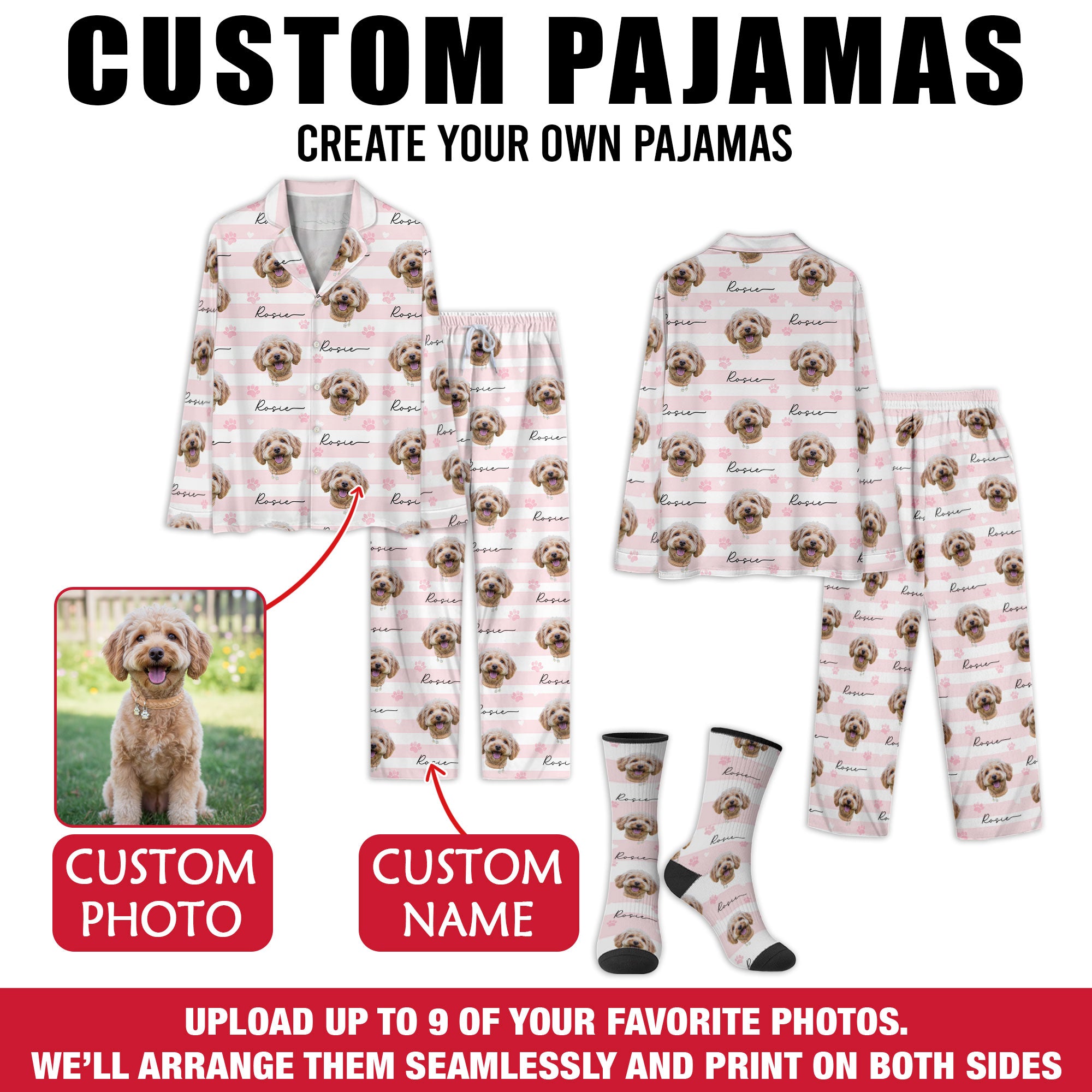 Personalized Pet Face Pajamas – Custom Family Christmas Matching PJs, Dog Mom Cozy Sleepwear