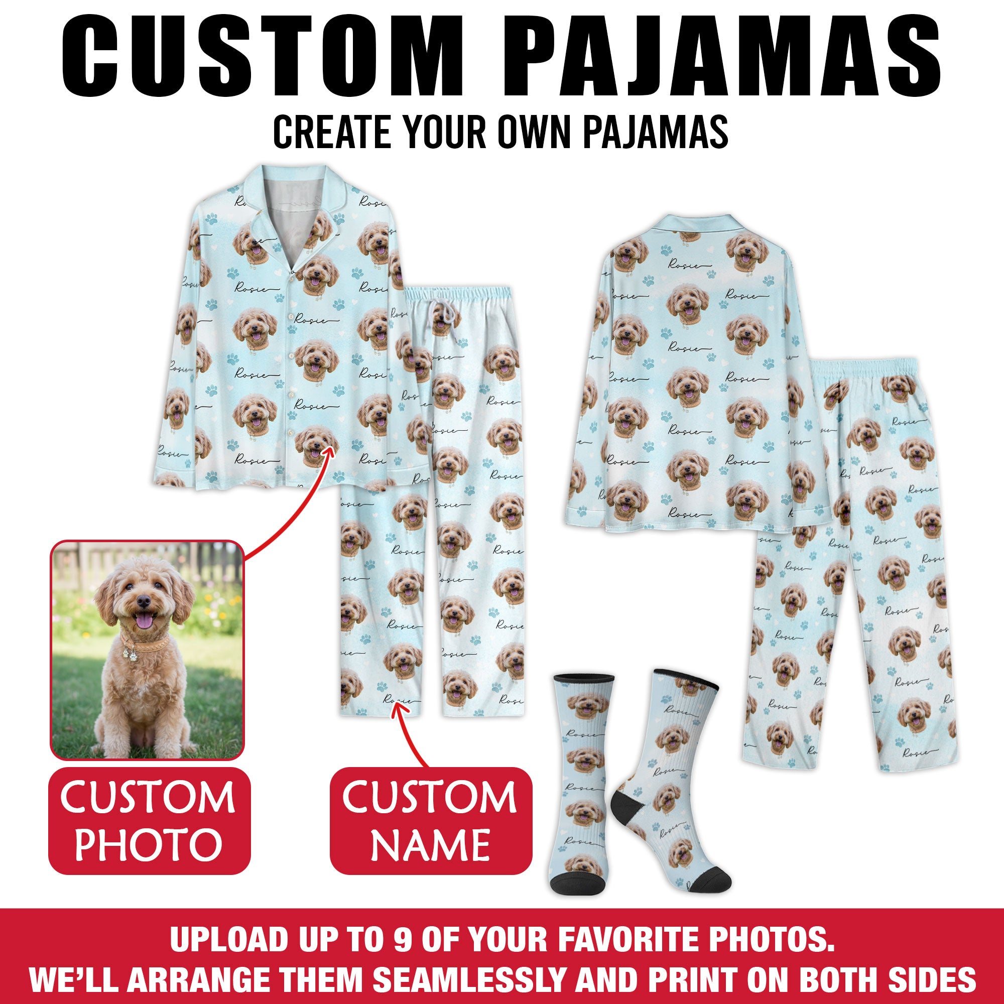 Custom Photo Pet Pajamas – Cute Christmas PJs for Pet Lovers, Personalized Holiday Gift Set
