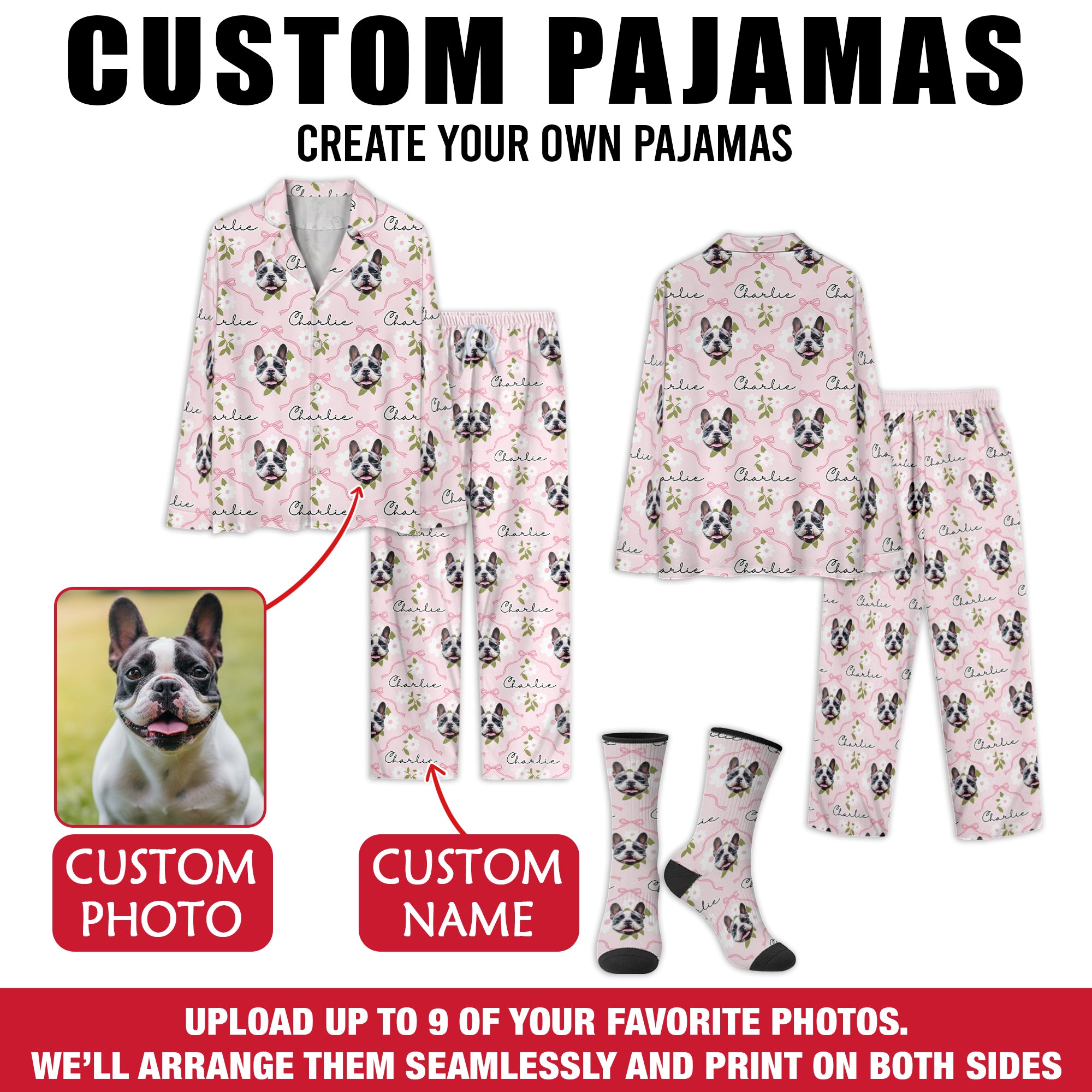 Pet Photo Custom Pajamas – Premium Christmas Matching PJs for Couples, Cozy Loungewear