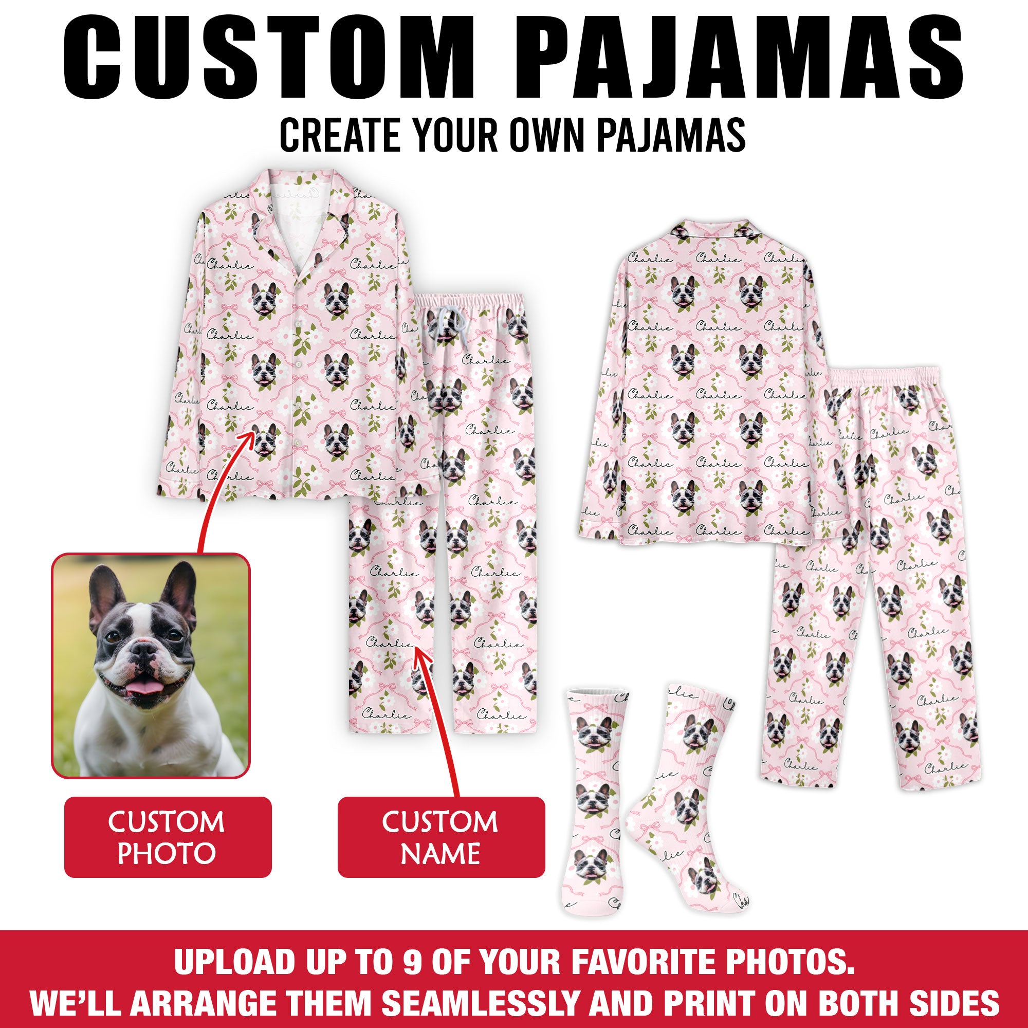 Pet Photo Custom Pajamas – Premium Christmas Matching PJs for Couples, Cozy Loungewear