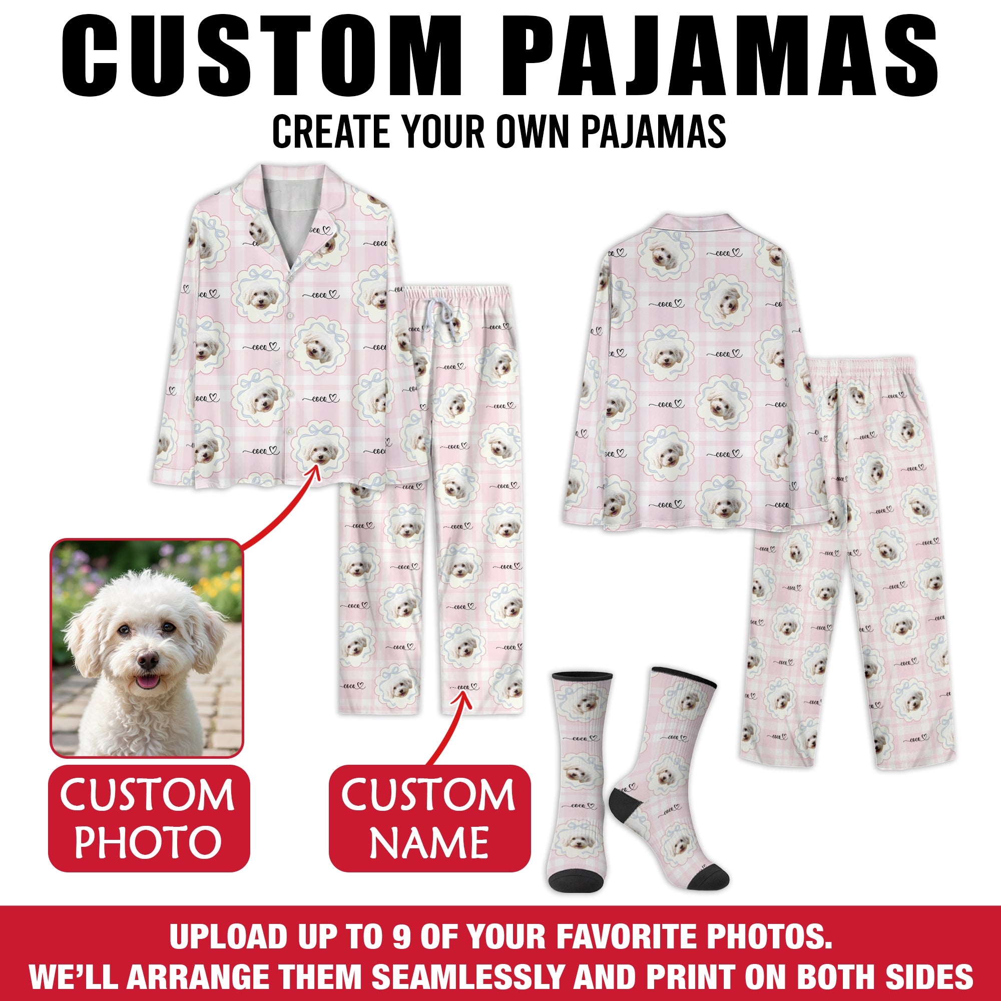 Personalized Pet Pajamas Set – Custom Dog Face Christmas PJs for Pet Lovers, Funny Holiday Sleepwear