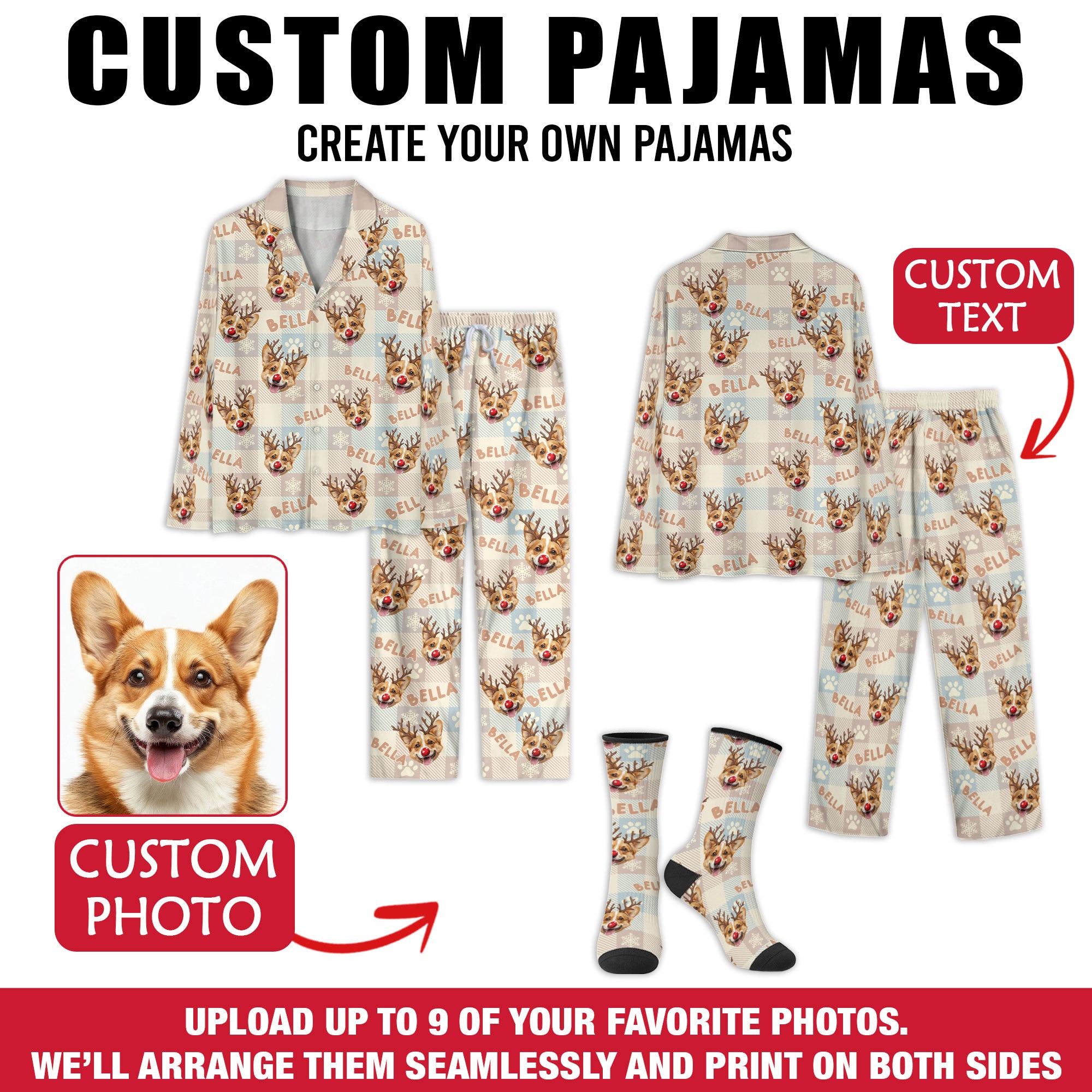 Personalized Pet Name Pajama Pants – Custom Dog Photo Christmas Lounge Bottoms