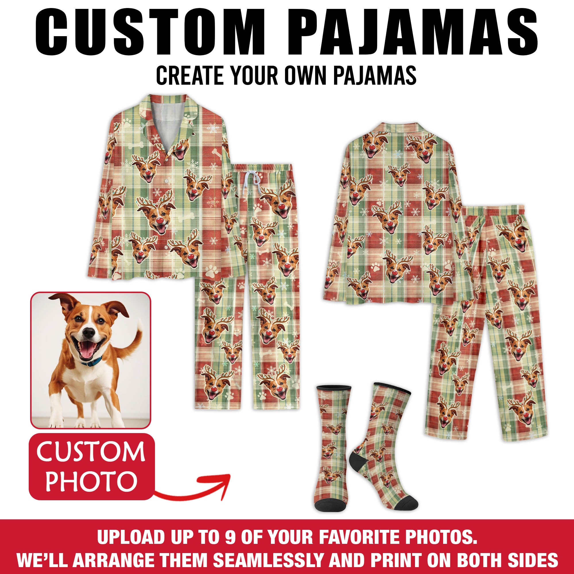 Custom Pet Face Pajamas – Personalized Christmas PJs for Women, Dog Mom Gifts, Cozy Holiday Sleepwear
