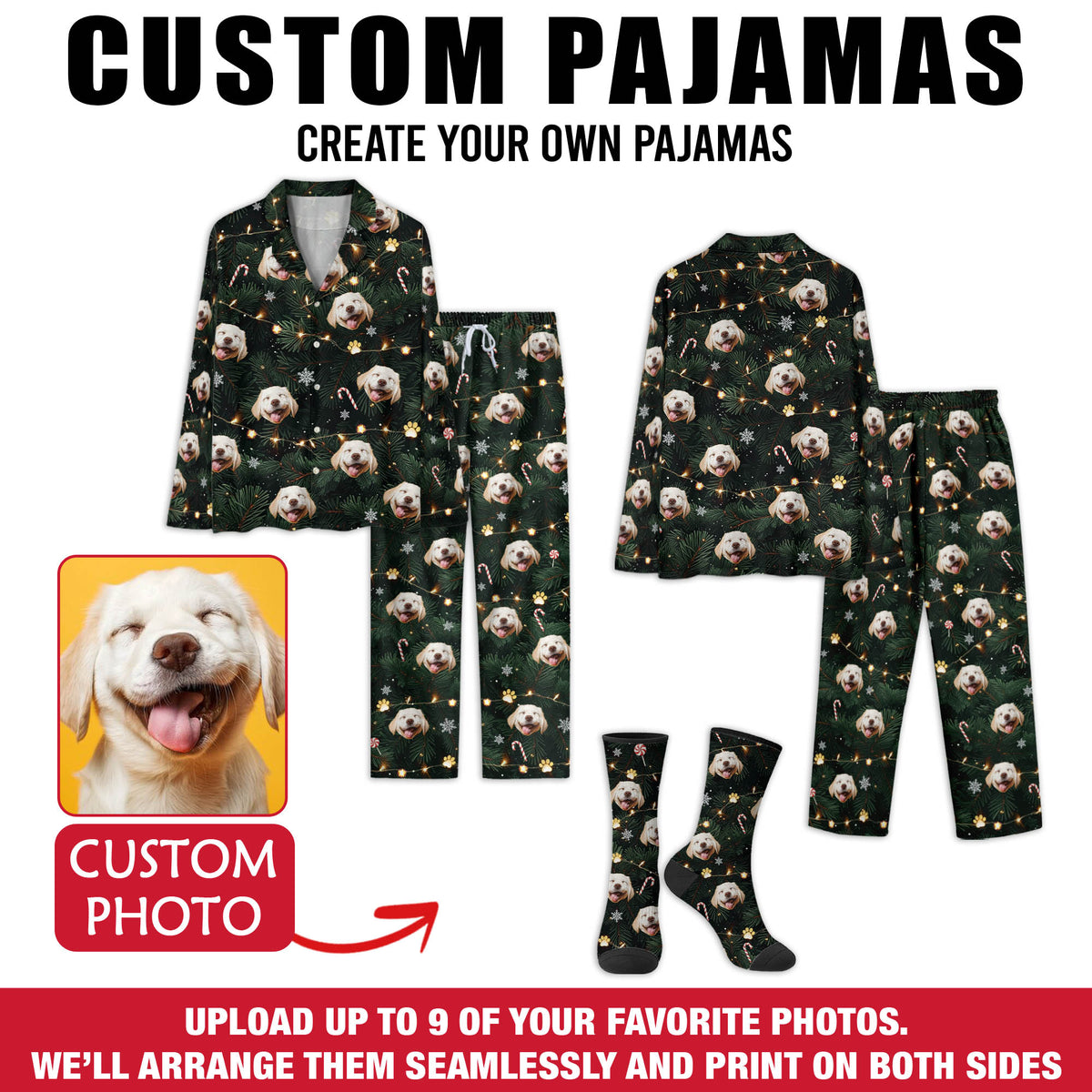 Personalized Dog Face Pajamas – Custom Christmas PJs for Women, Cute Pet Photo Sleepwear Gift