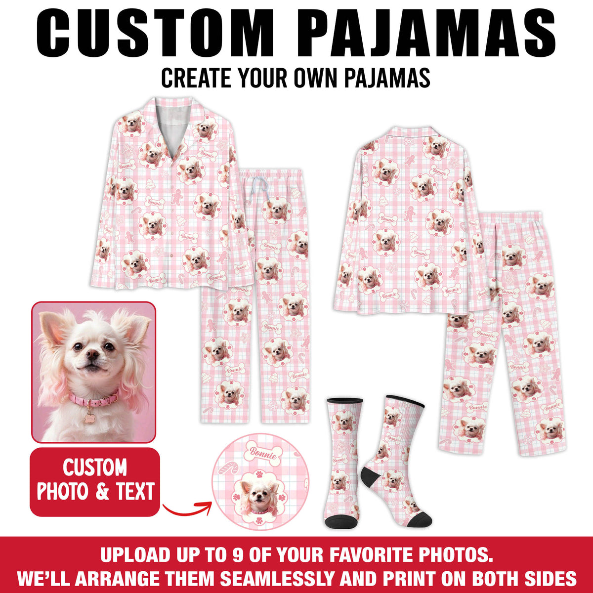 Pet Face Personalized Pajamas – Custom Christmas PJs for Women, Dog Lover Gift, Cute Holiday Sleepwear