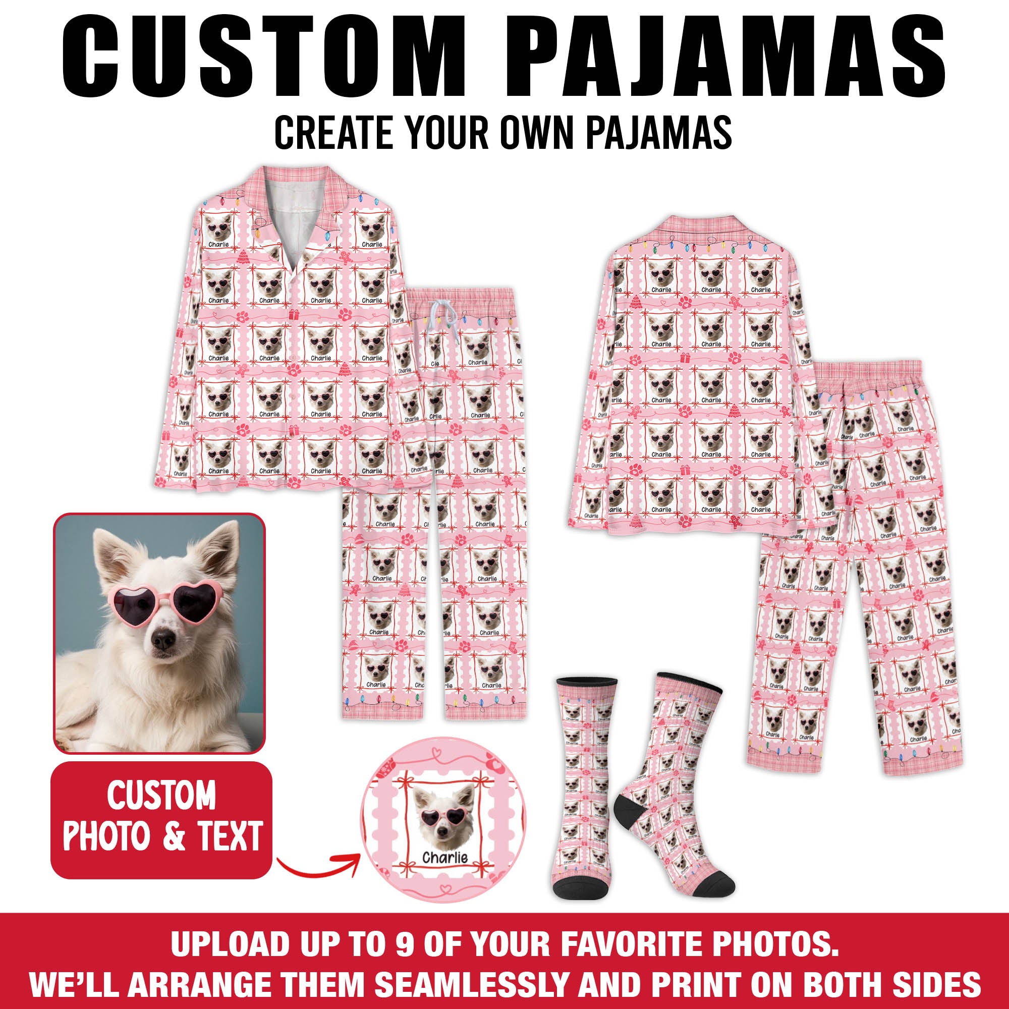 Custom Dog Mom Christmas Pajamas – Personalized Pet Face PJs for Women, Holiday Gift Sleepwear