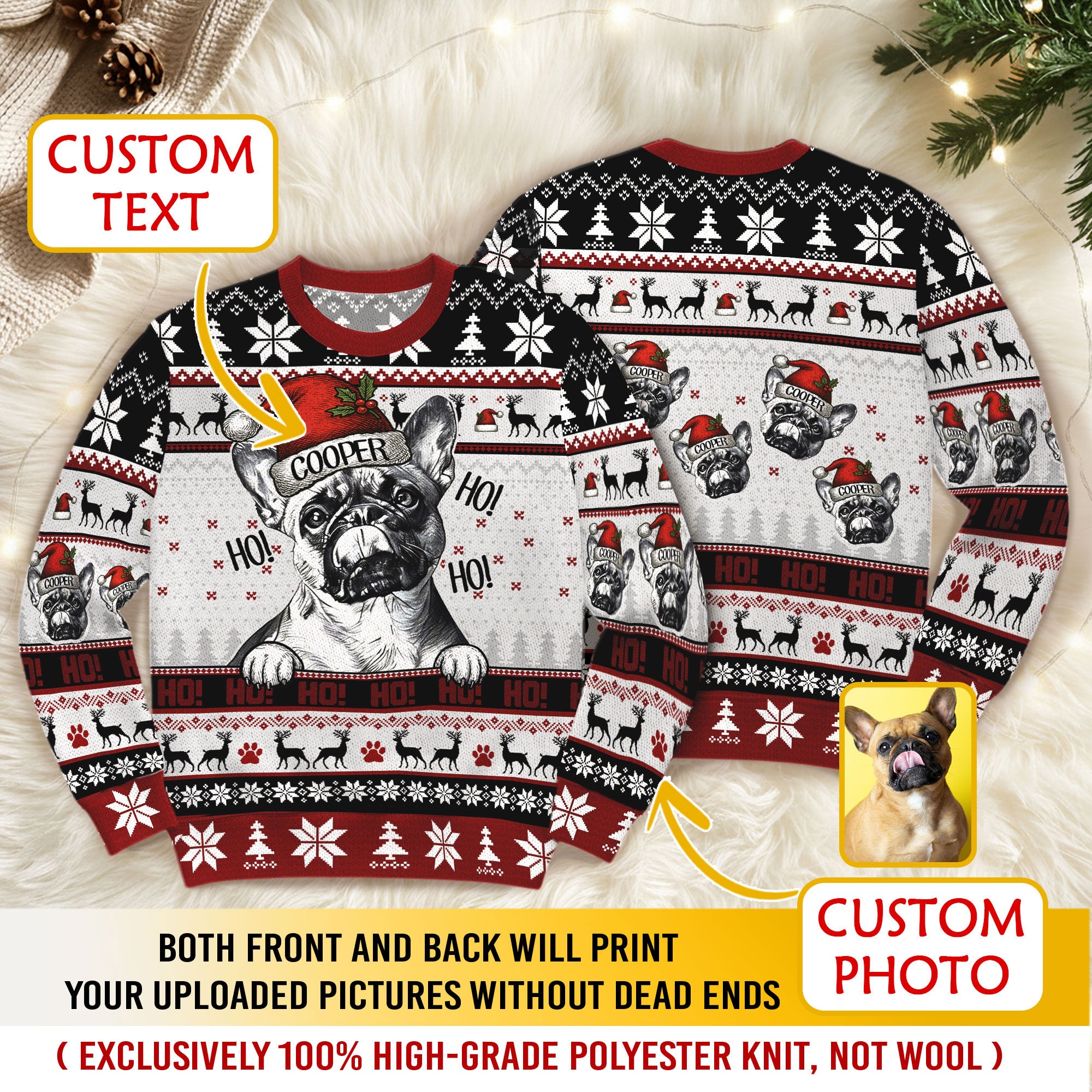 Custom Pet Photo Christmas Sweater – Funny Holiday Dog Sweatshirt Gift for Dog Dad
