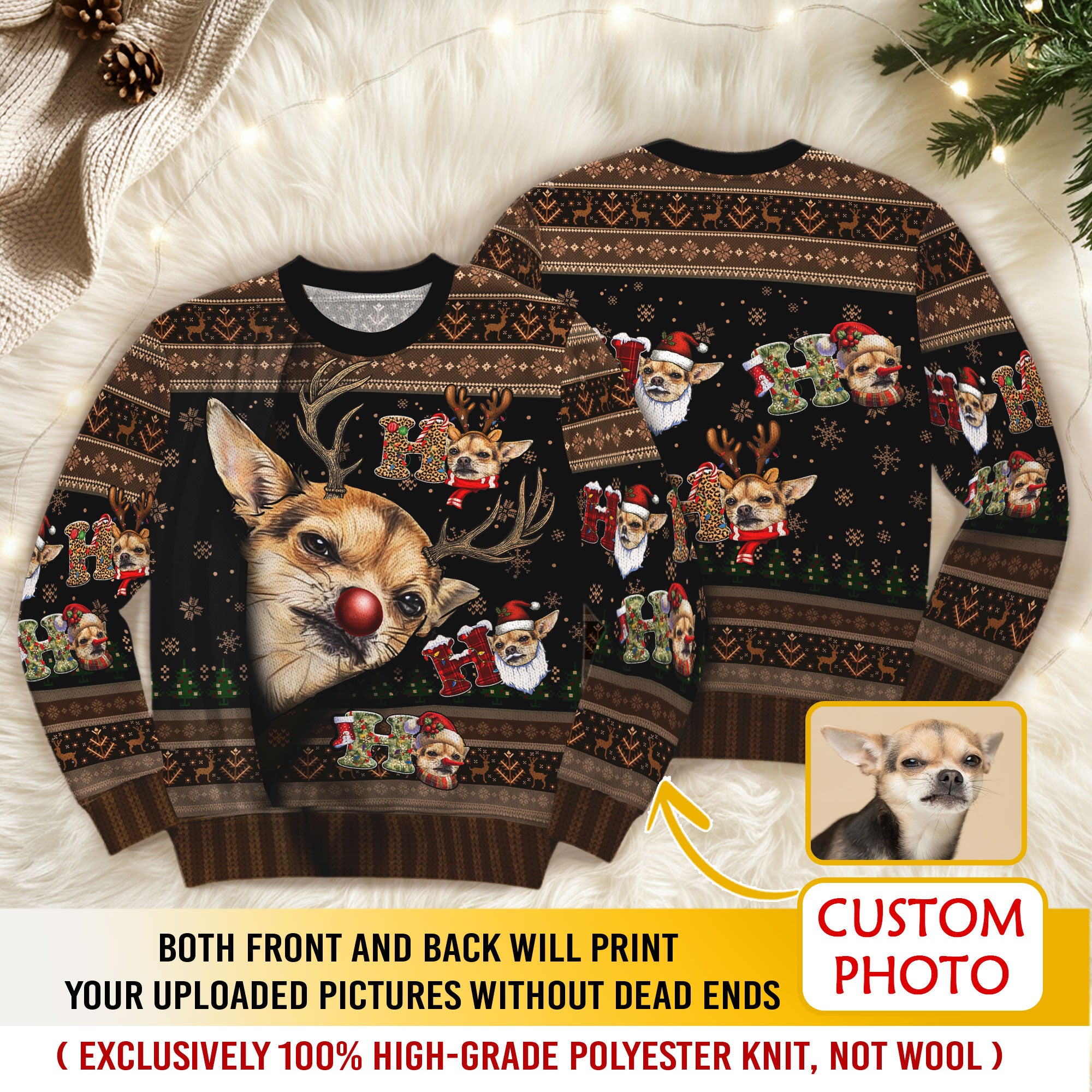 Ugly Christmas Dog Sweater – Personalized Pet Photo Holiday Sweatshirt for Men & Women