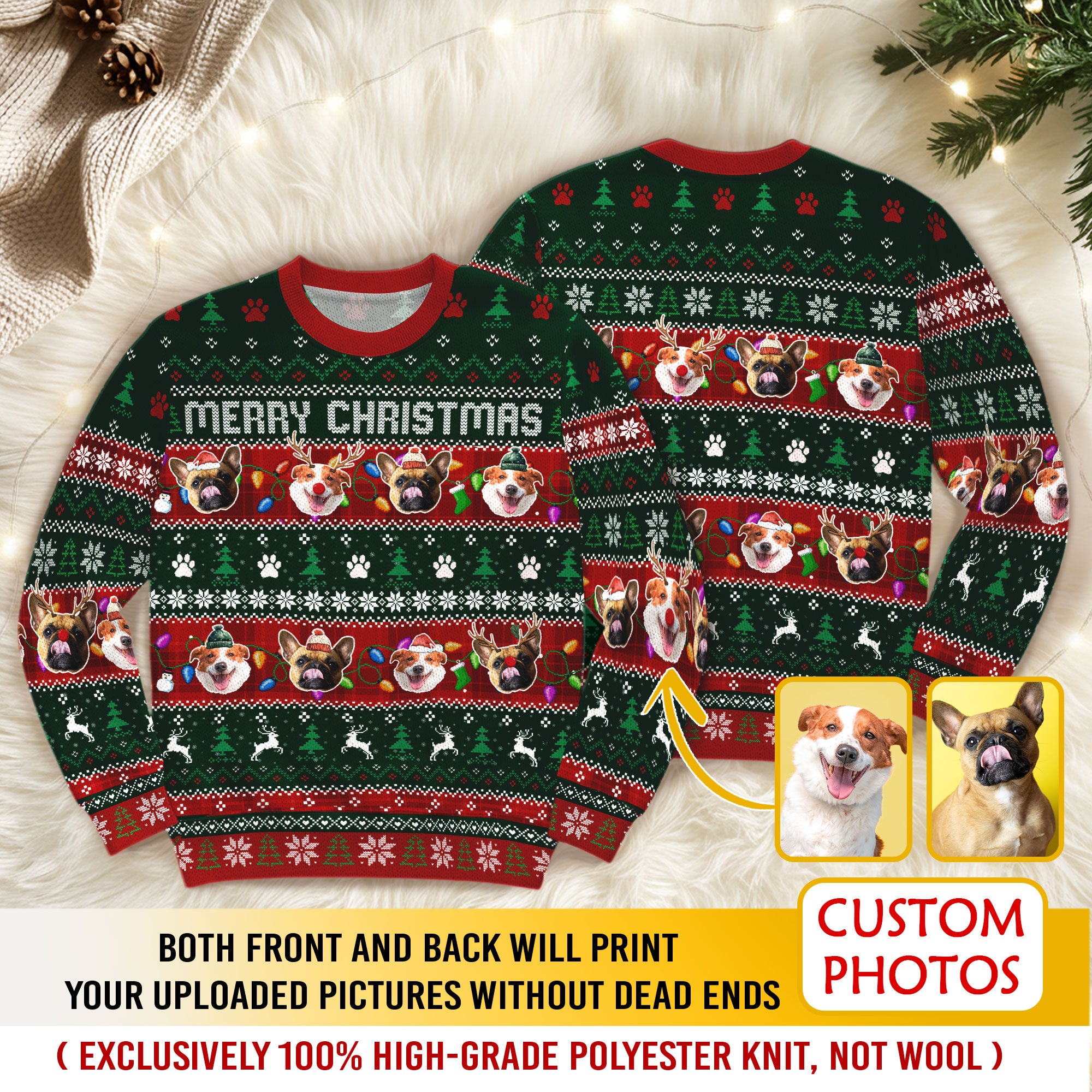 Custom Dogs Ugly Christmas Sweater – Personalized Holiday Sweatshirt Gift for Pet Lovers