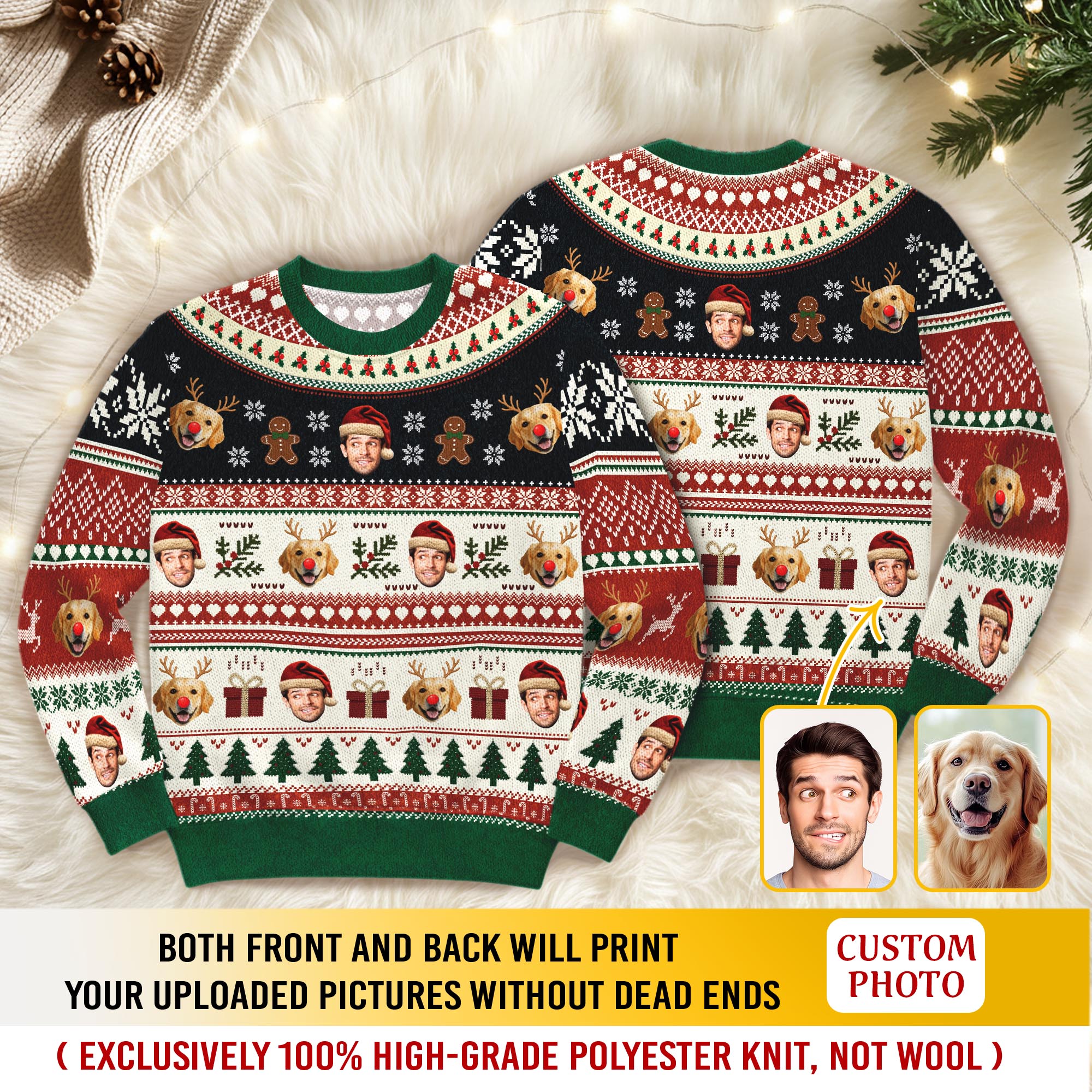 Personalized Dog Photo Christmas Sweater – Custom Holiday Sweatshirt Gift for Pet Lovers