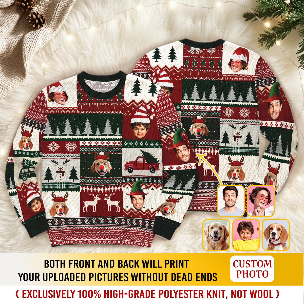 Ugly Christmas Sweater Custom Face – Personalized Holiday Sweatshirt Gift for Women Men