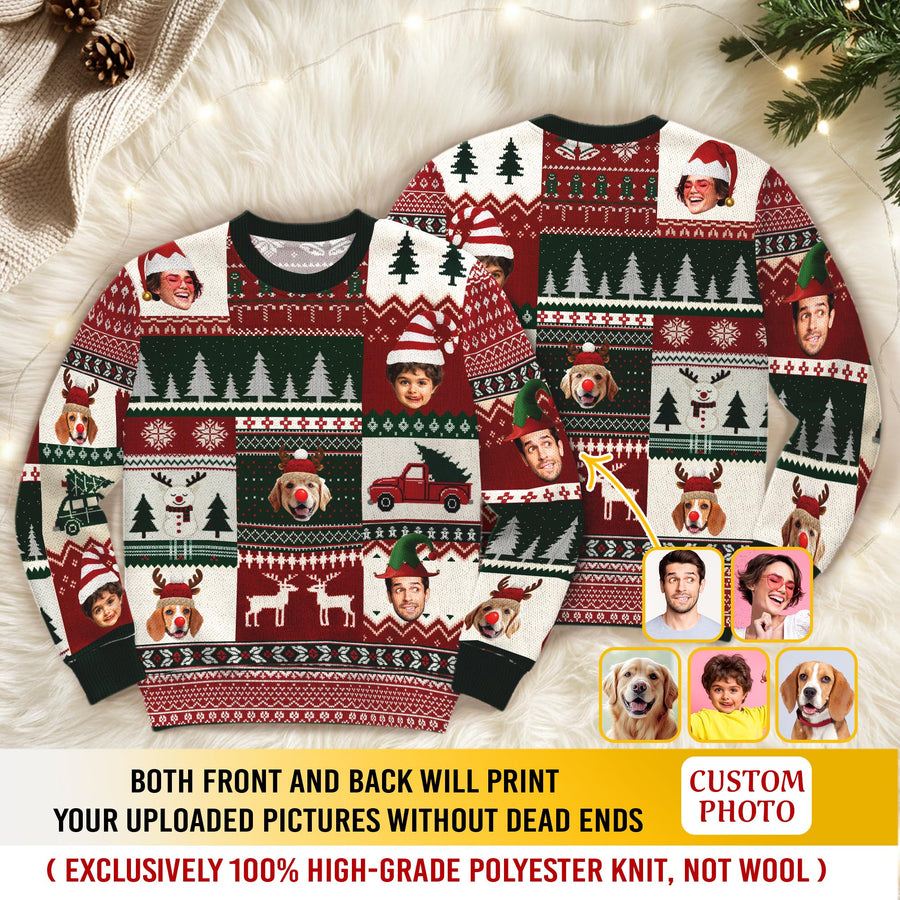 Ugly Christmas Sweater Custom Face – Personalized Holiday Sweatshirt Gift for Women Men