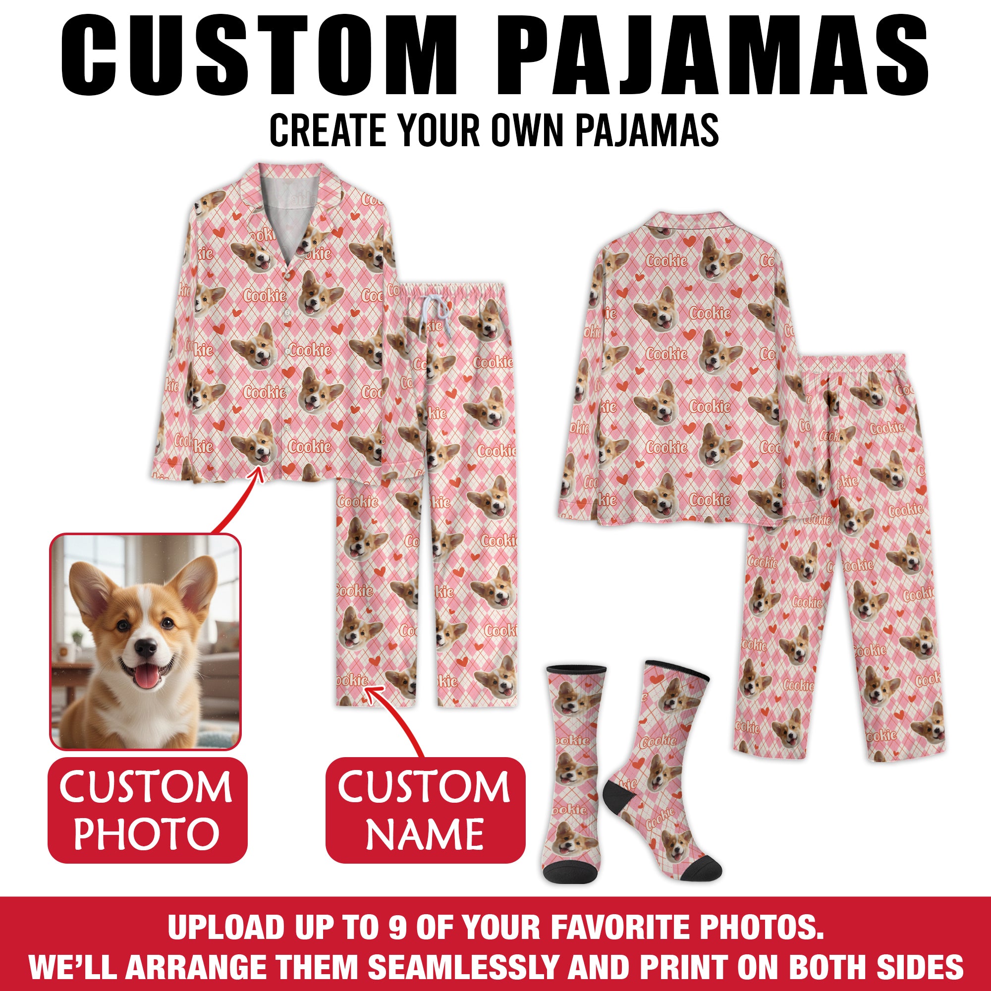 Custom Dog Photo Pajamas – Personalized Pet Face Lounge Set