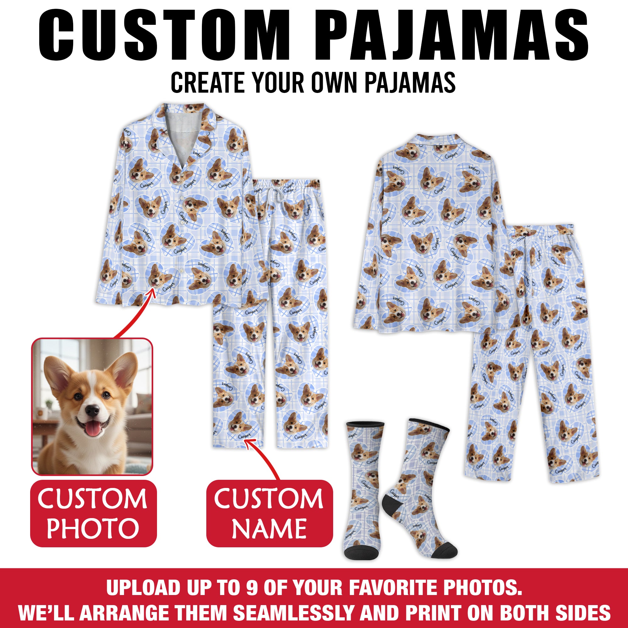 Personalized Pet Pajama Set – Custom Dog Face Sleepwear