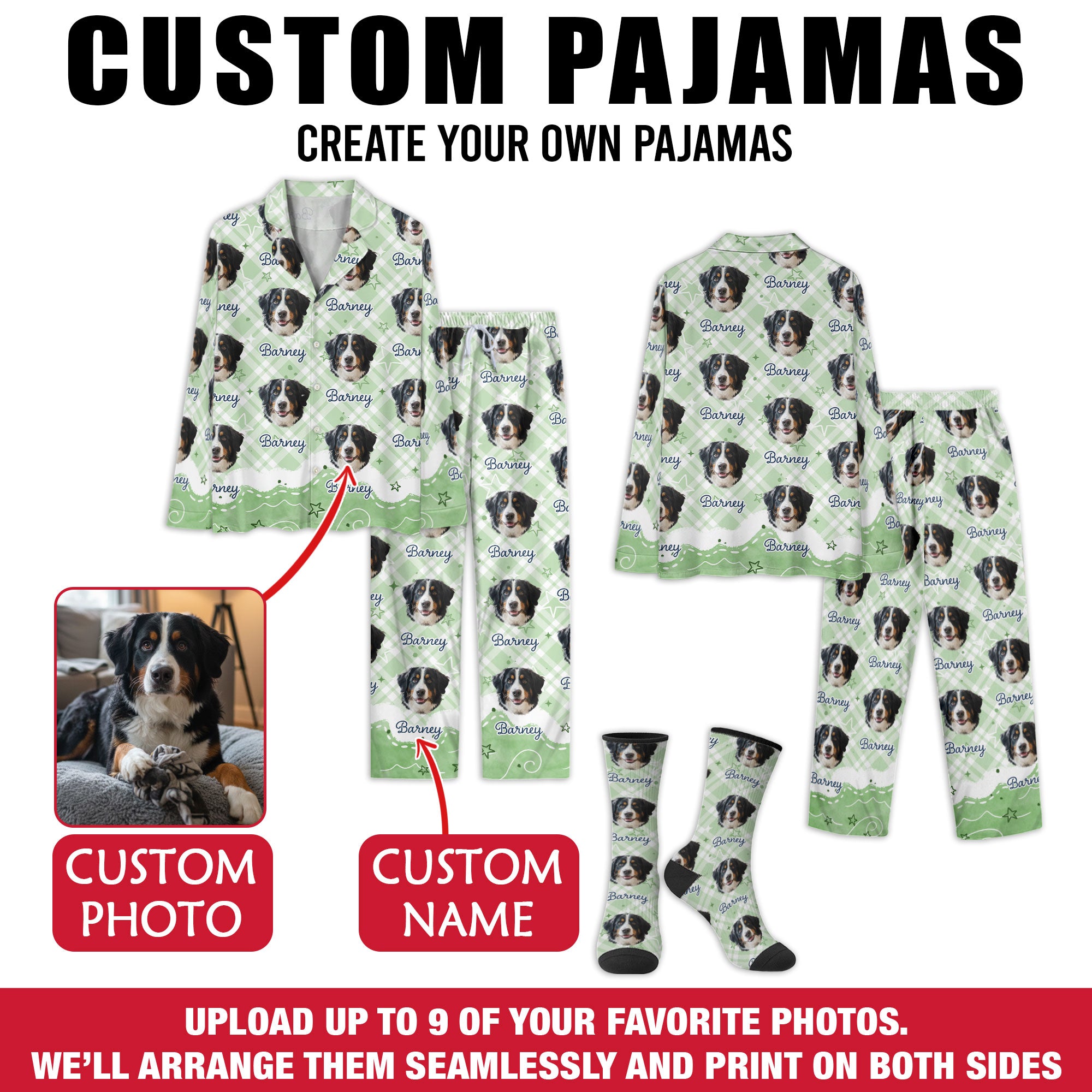 Pet Lover Custom Pajama Set – Dog Photo Printed Sleepwear
