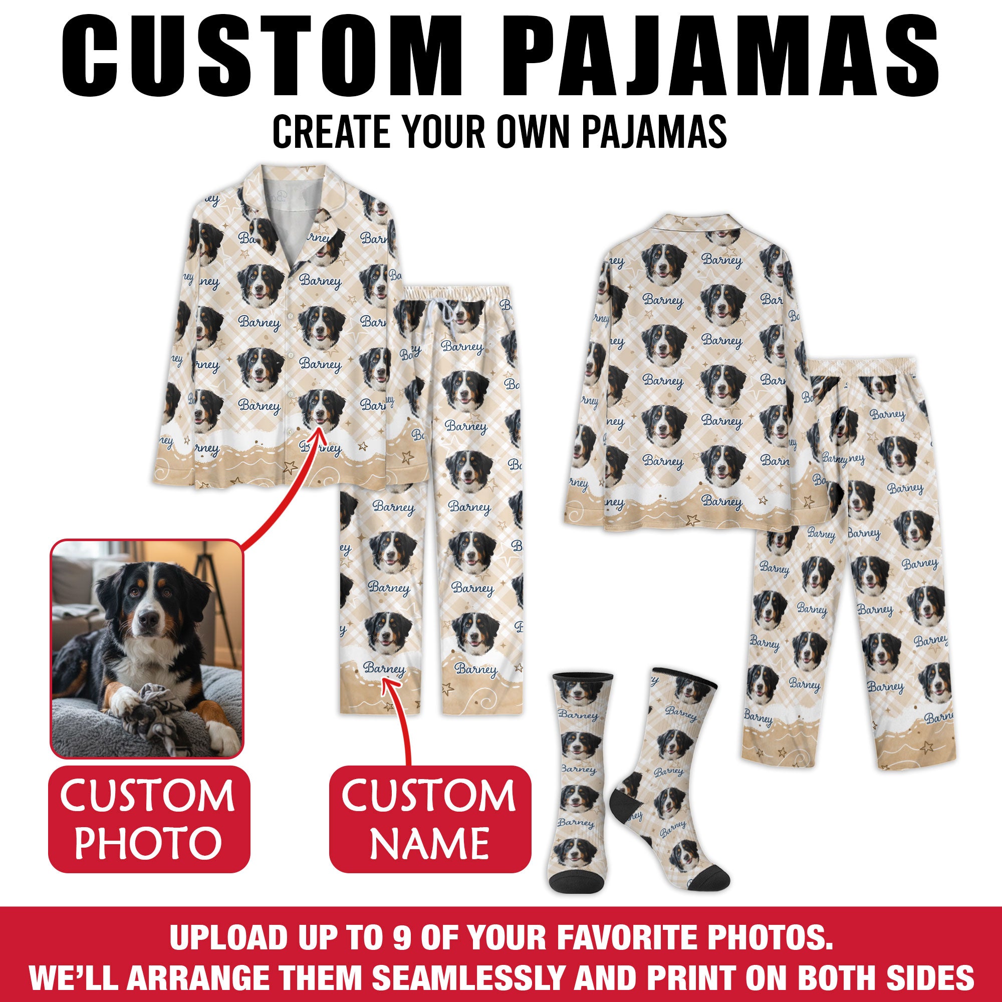 Cute Custom Pet Pajamas – Personalized Dog Face Outfit
