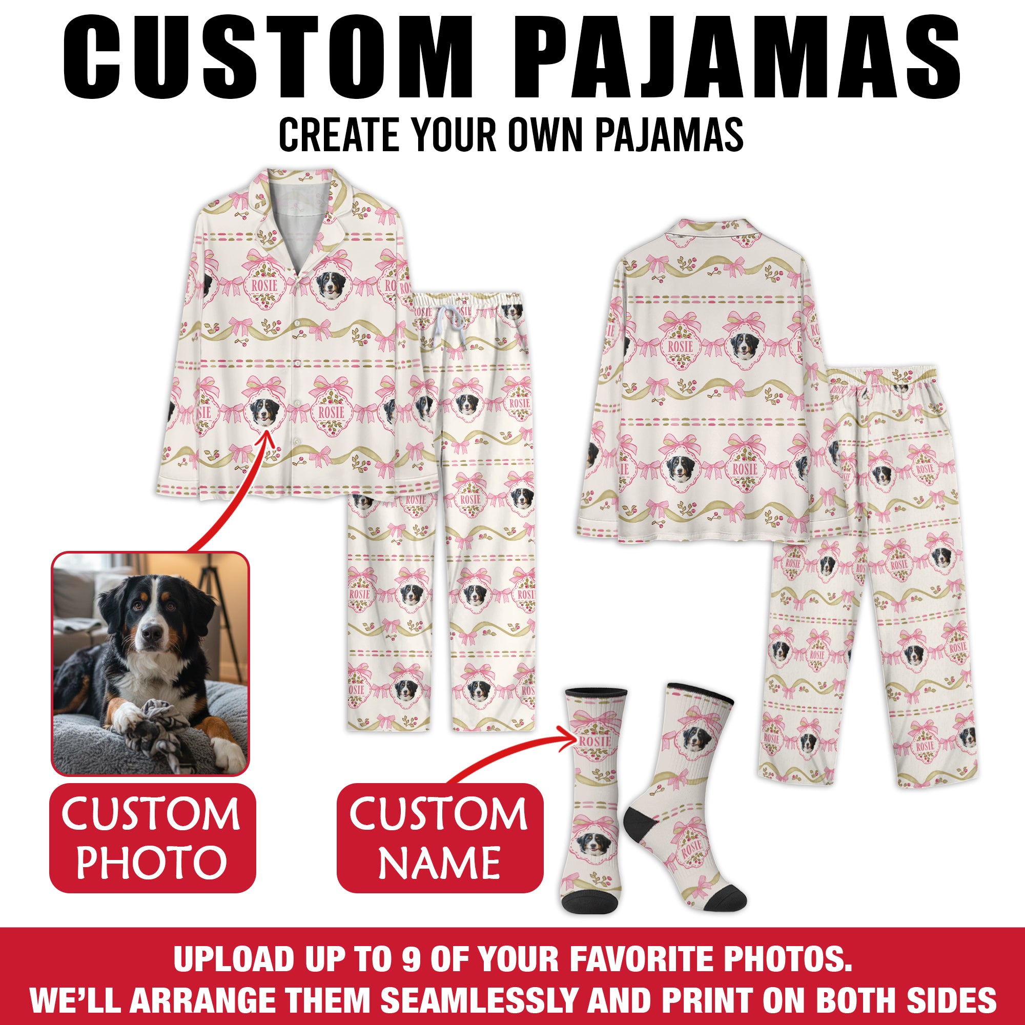 Custom Pet Name & Face Pajamas – Adorable Dog Edition