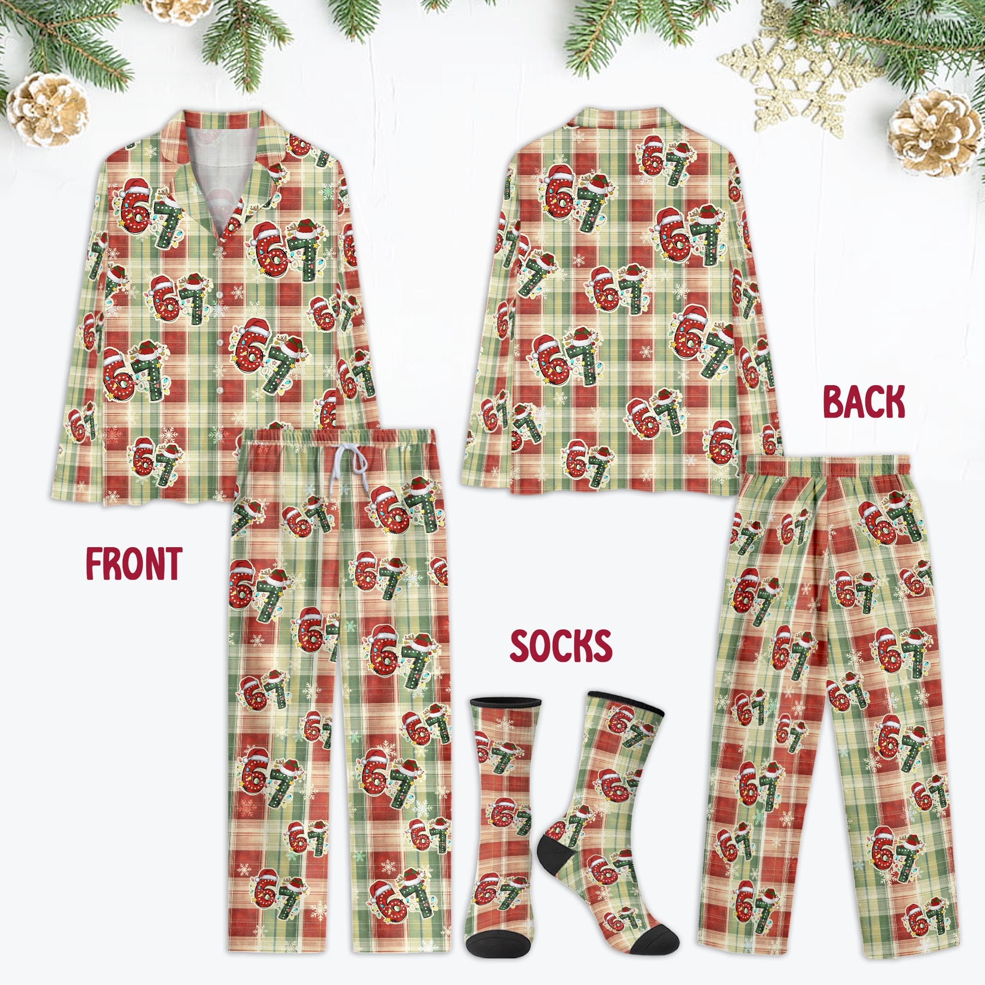 Family Matching PJs – Santa Hat Numbers 6 7 Holiday Pajama Set