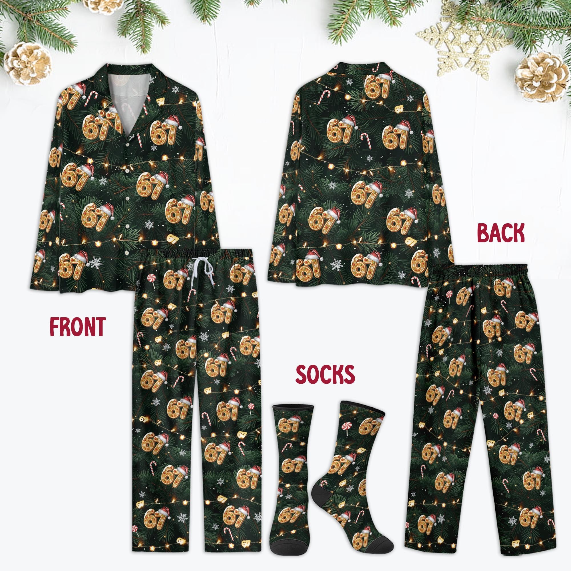 Santa Hat Numbers 6 7 Christmas Sleepwear Set for Men, Women