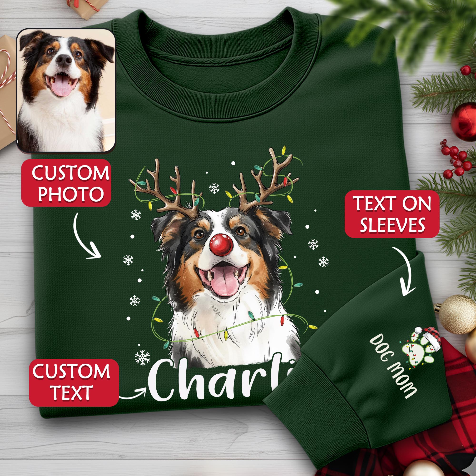 Personalized Dog Mom Sweatshirt with Custom Pet Face – Cozy Gift for Pet Owners