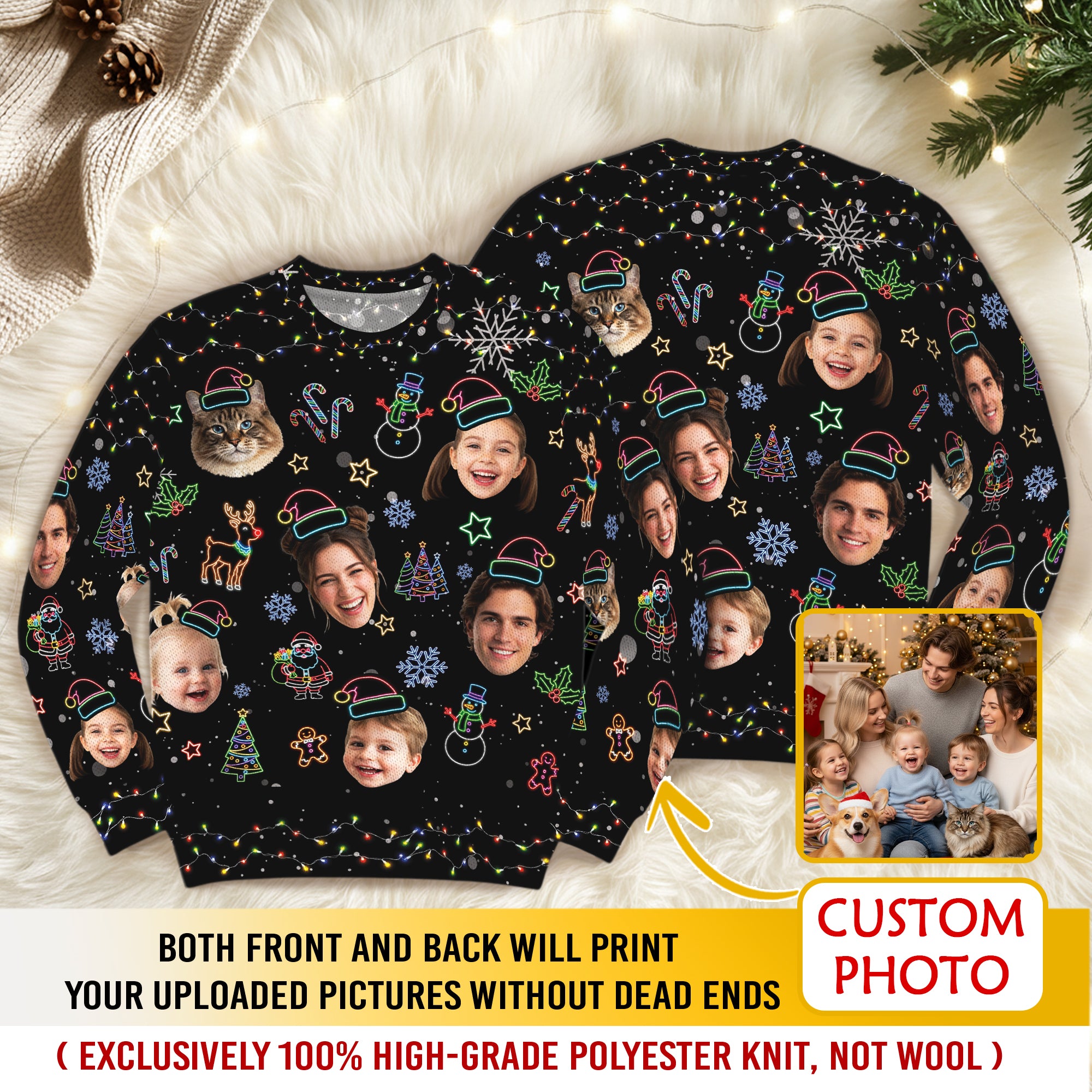 Custom Face Christmas Sweater – Personalized Ugly Xmas Sweater for Dog Mom, Holiday Gift