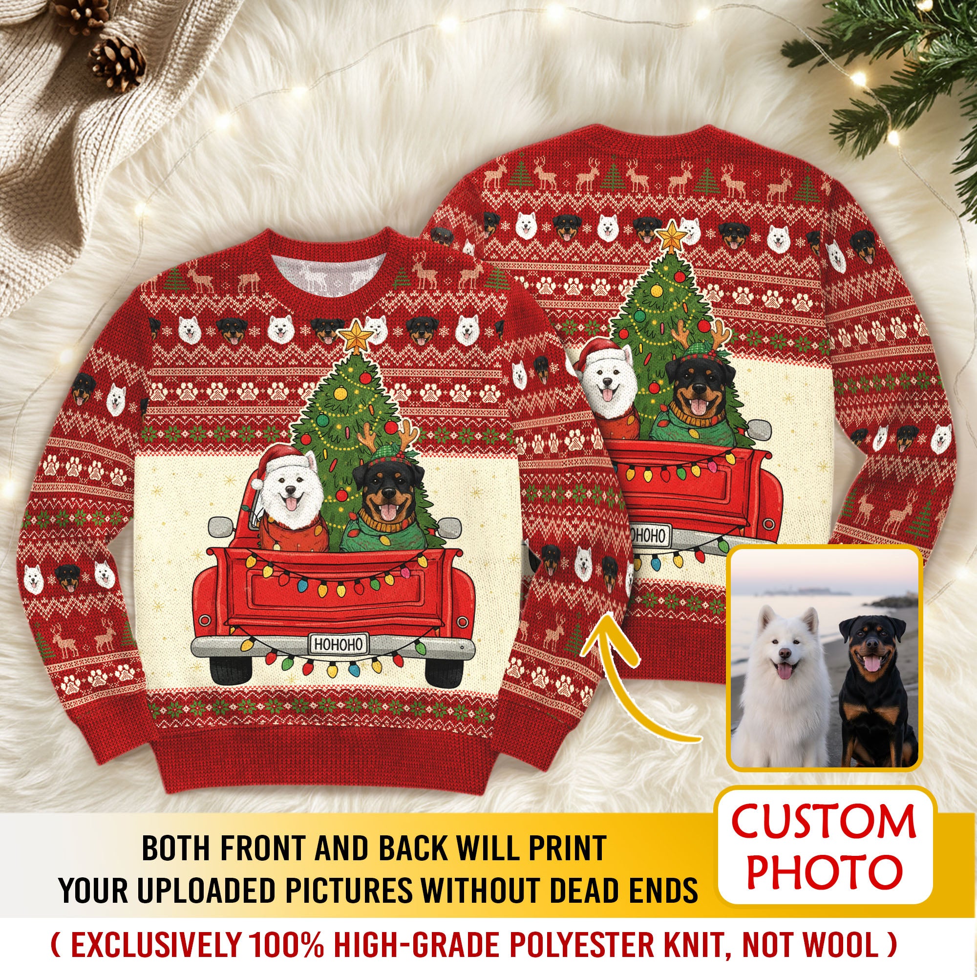 Custom Face Dog Christmas Sweater – Funny Ugly Xmas Sweater for Dog Dad, Personalized Holiday Gift