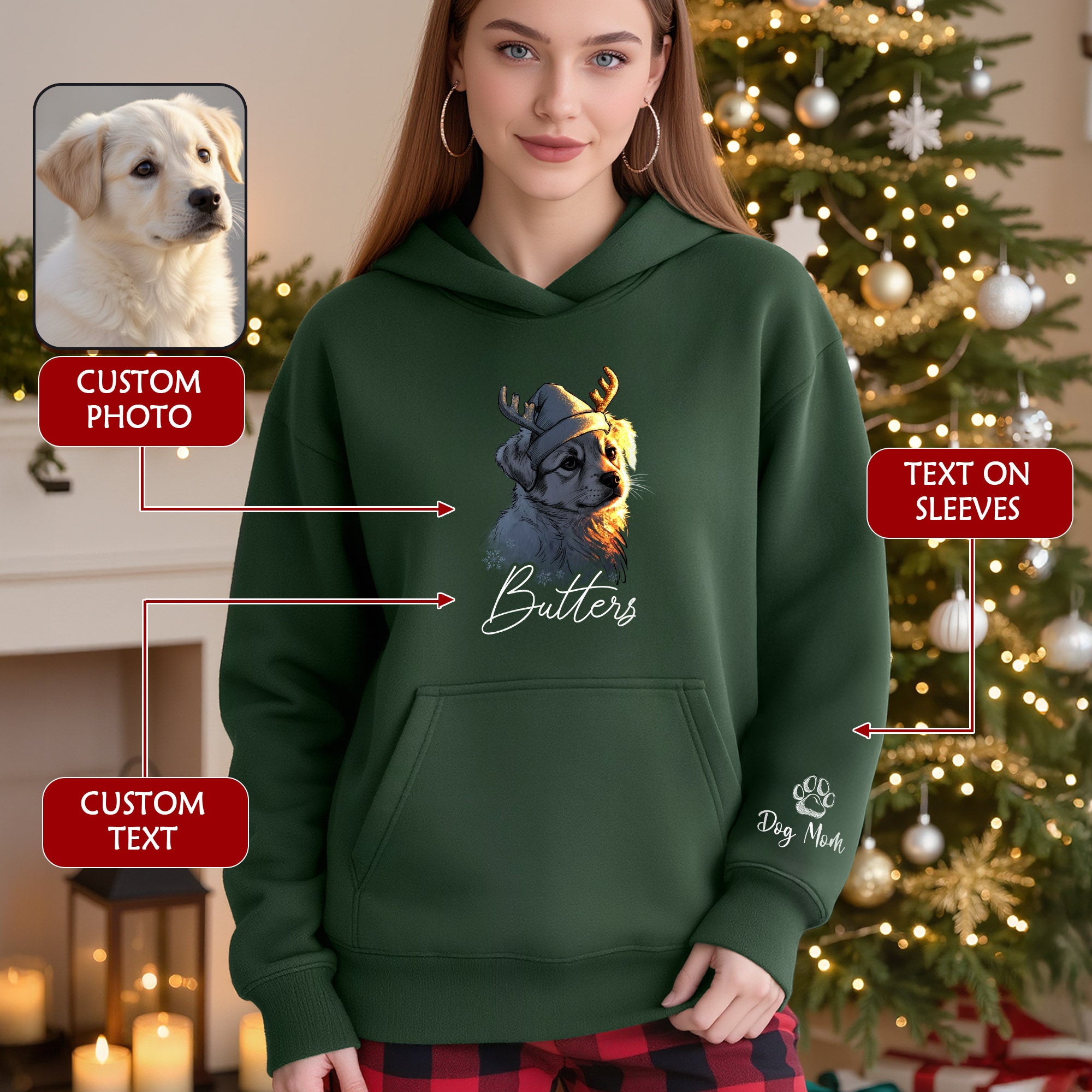 Festive Dog Mom Hoodie – Cute Christmas Pullover for Women