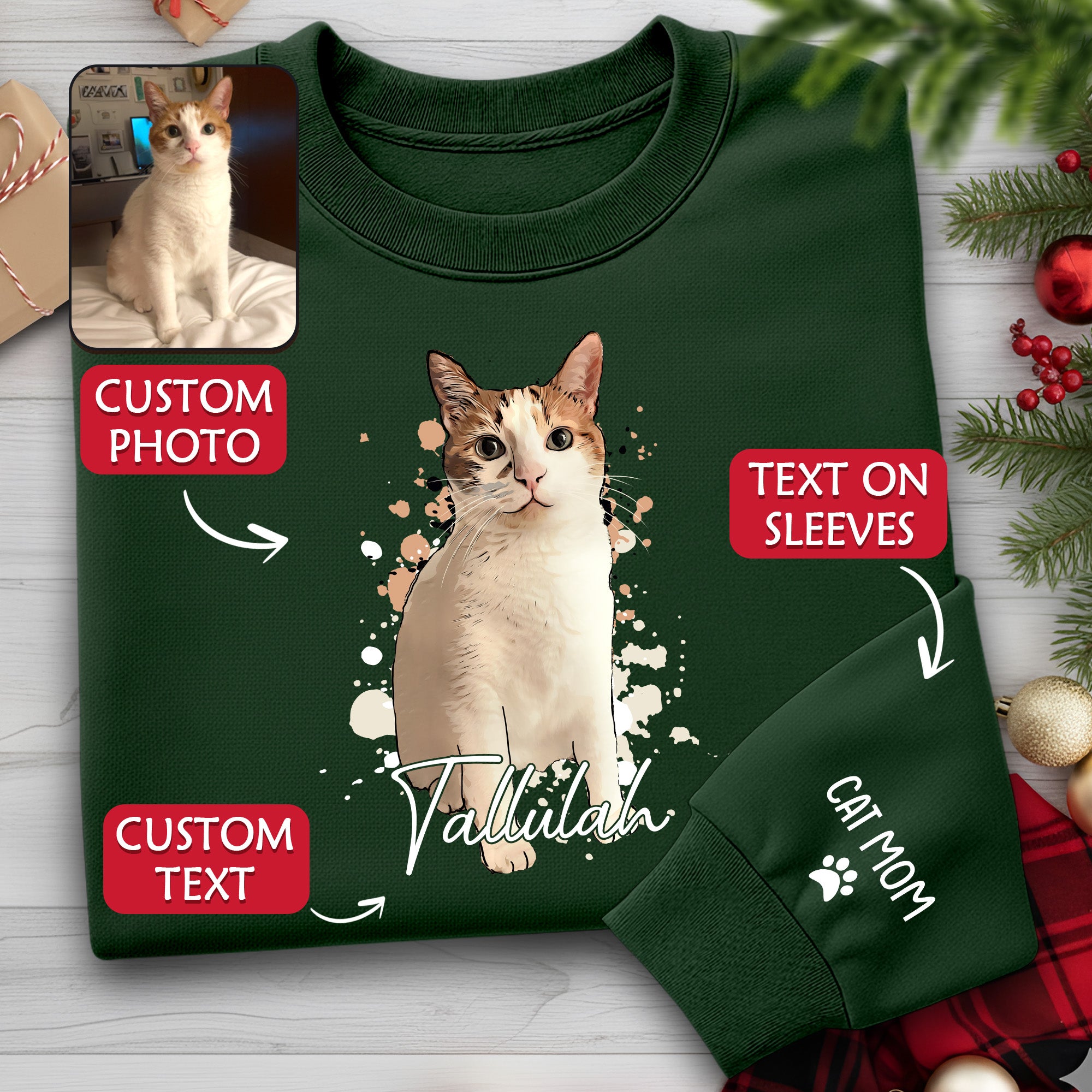 Personalized Cat Mom Sweatshirt – Custom Photo Sweatshirt for Women Cat Lovers
