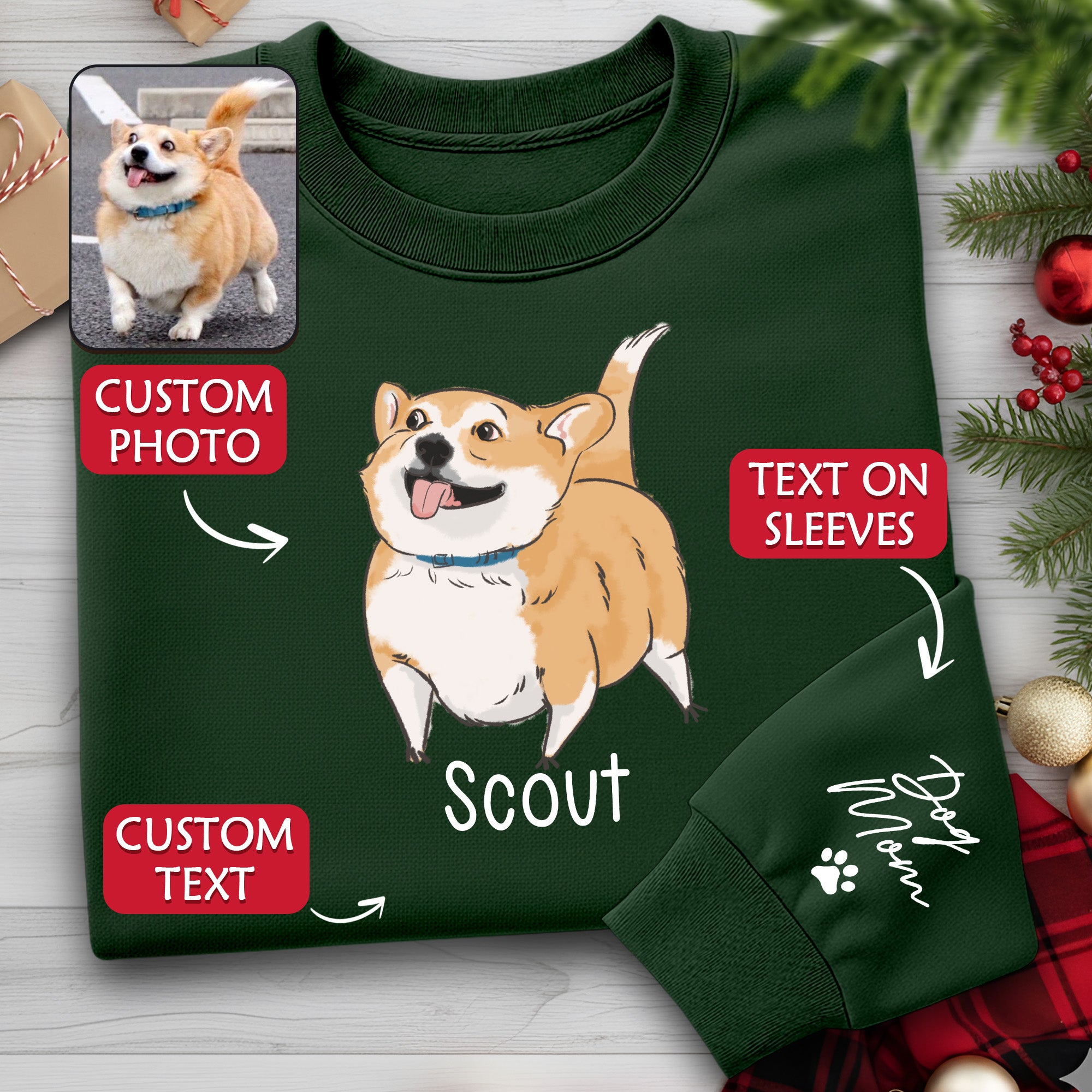 Custom Dog Sweatshirt - Photo & Text Personalized Christmas Gift for Pet Lovers